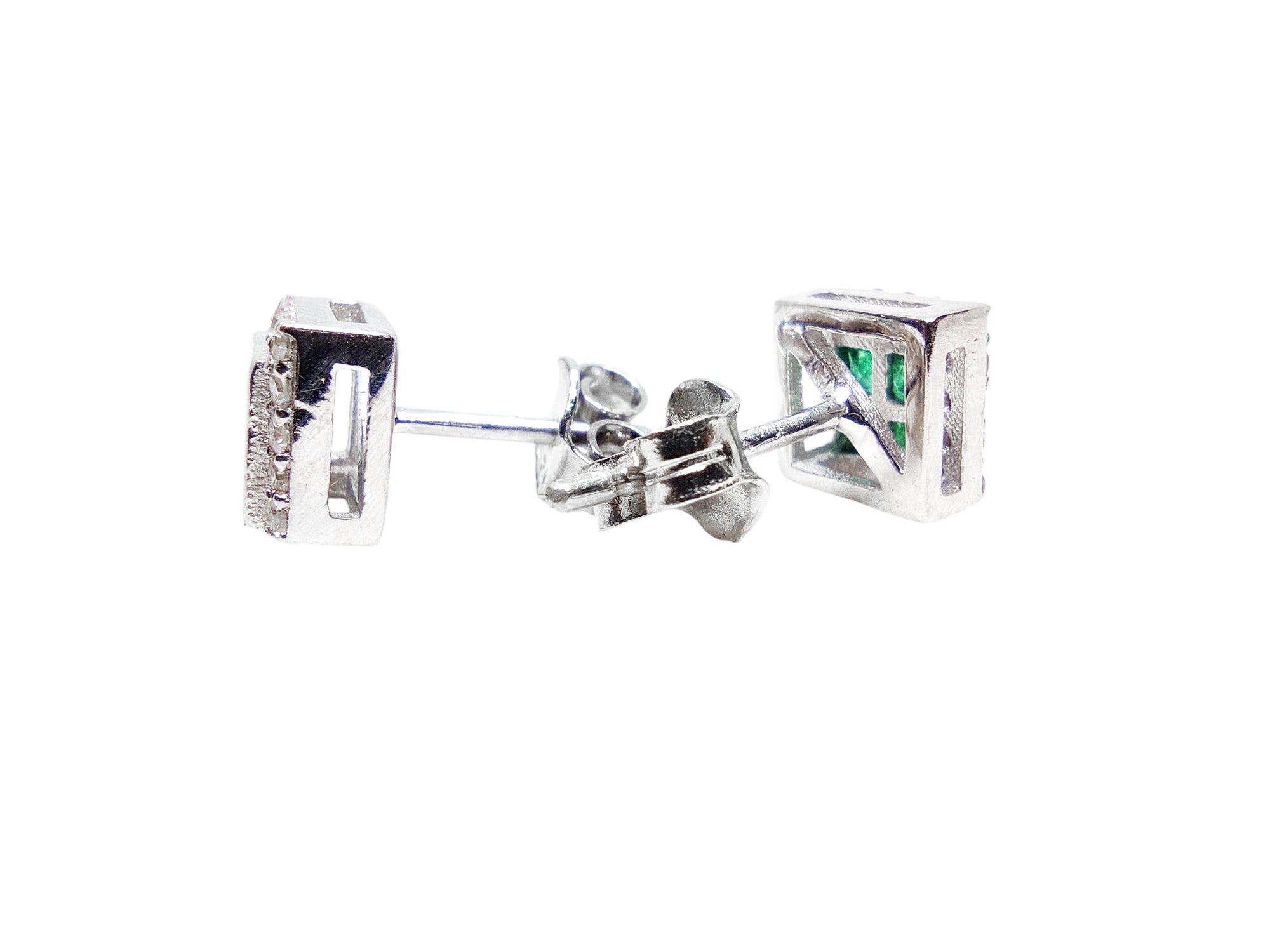 Silver Emerald Diamond Earring 0.60 Ct Emerald Stud Earrings Natural Emerald May Birthstone Earrings Emerald Diamond Stud Earrings For Her