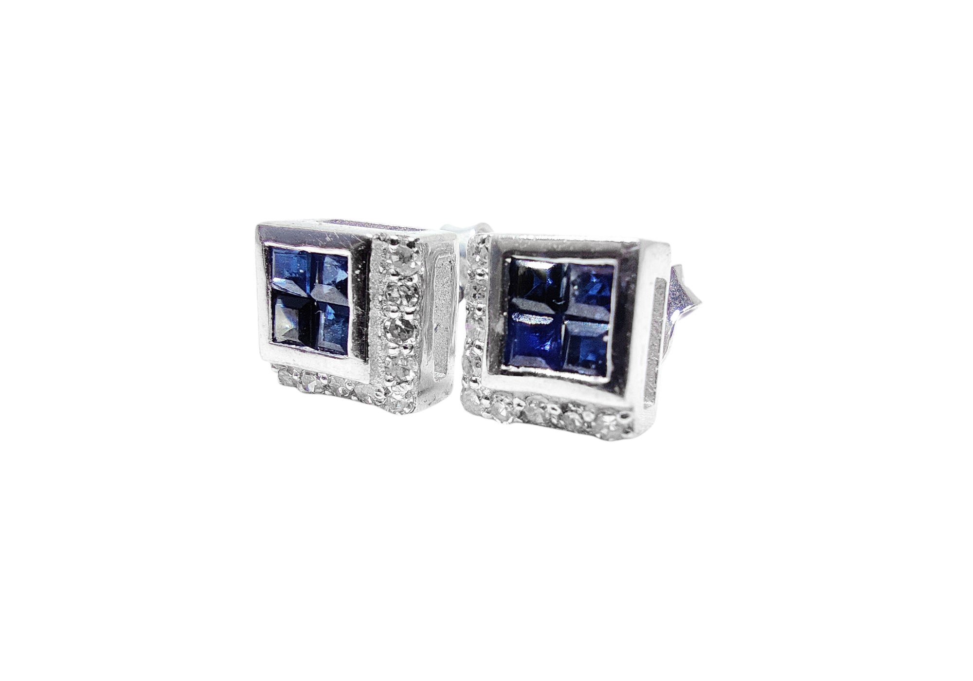Silver Blue Sapphire Diamond Earring 0.74 Ct Blue Sapphire Stud Earrings Natural  Sapphire September Birthstone Earrings  Blue Sapphire Diamond Stud Earrings For Her