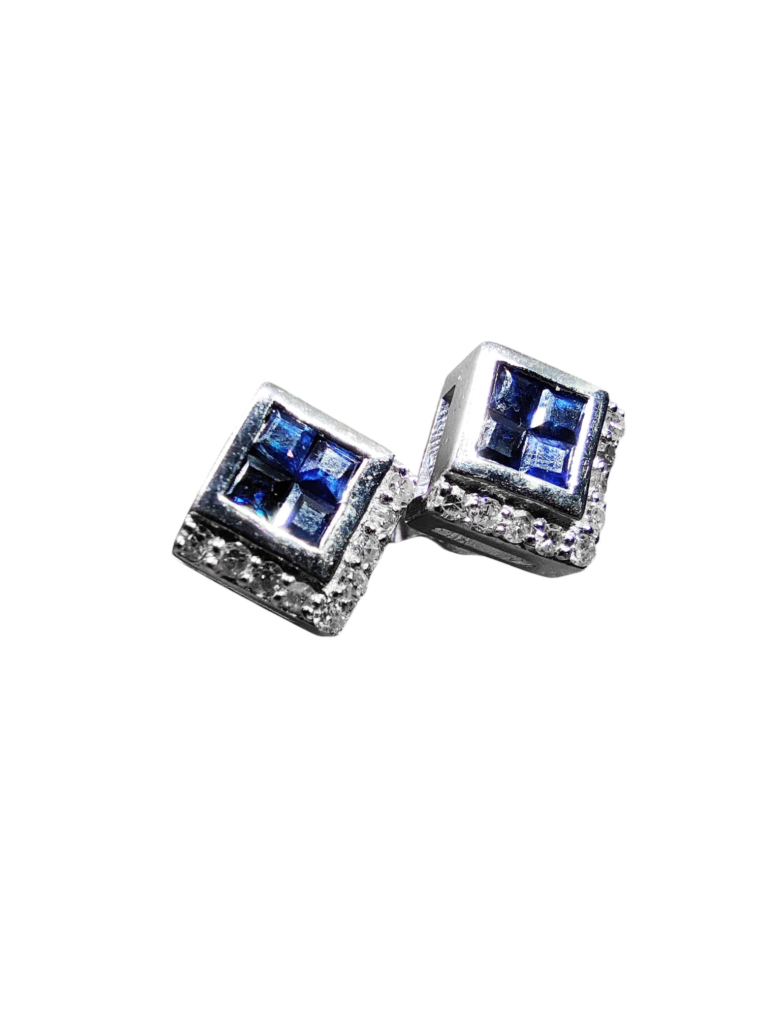 Silver Blue Sapphire Diamond Earring 0.74 Ct Blue Sapphire Stud Earrings Natural  Sapphire September Birthstone Earrings  Blue Sapphire Diamond Stud Earrings For Her