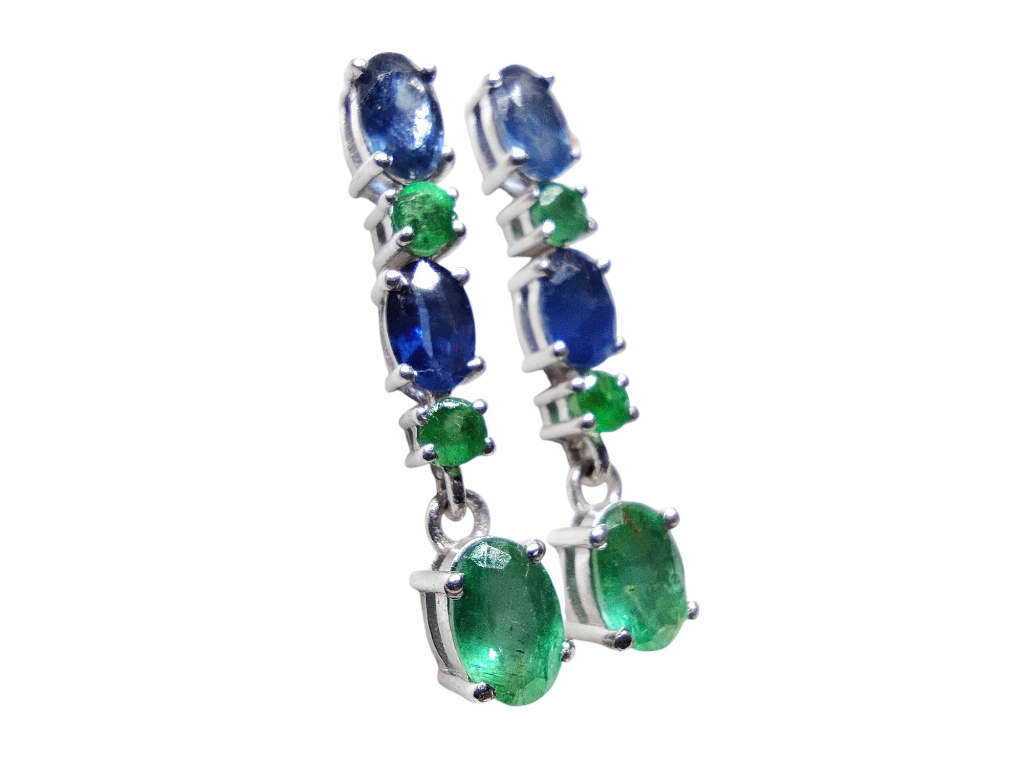 Natural Emerald Sapphire Drop Earrings 925 Silver Sapphire Emerald Bridal Earrings May September Birthstone Earrings Bridal Birthstone