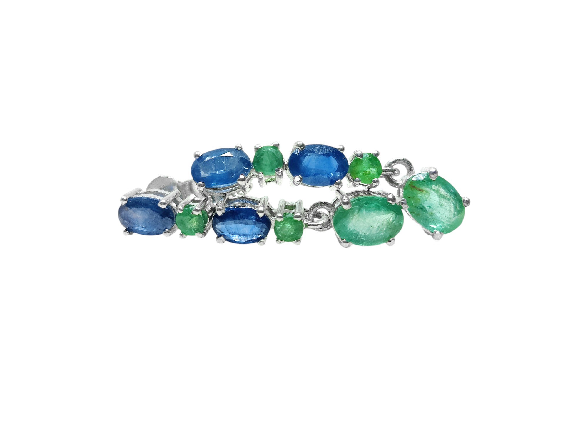 Natural Emerald Sapphire Drop Earrings 925 Silver Sapphire Emerald Bridal Earrings May September Birthstone Earrings Bridal Birthstone