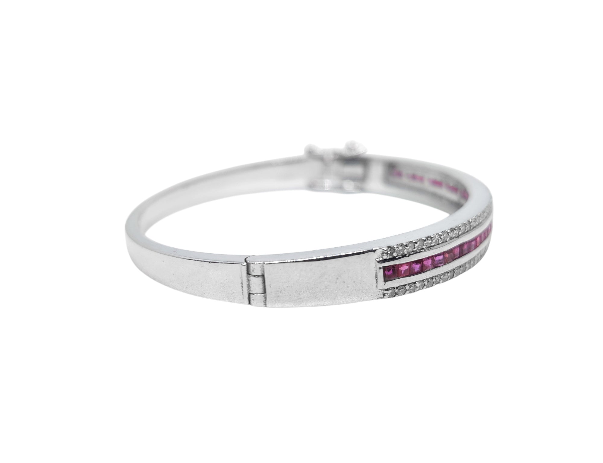 Natural Ruby Diamond Bangle Bracelet 925 Silver Ruby Bangle Unisex Red Ruby Diamond Bridal Bangle July Birthstone Bangle Bracelet