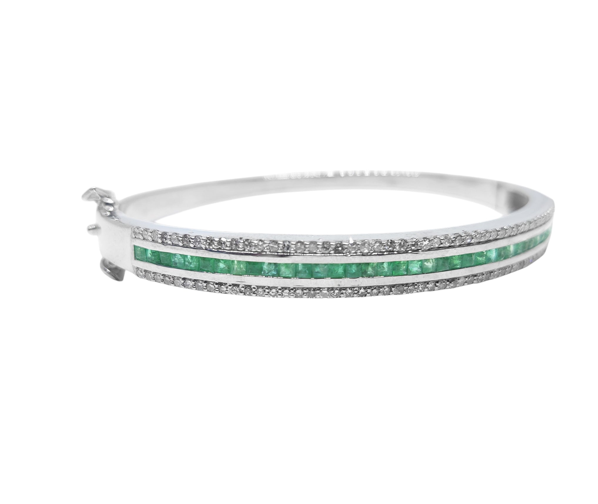 Silver Emerald Diamond Bangle Bracelet Natural Emerald Bangle High Quality Emerald Diamond Bracelet 925 Sterling Silver Emerald Bracelet