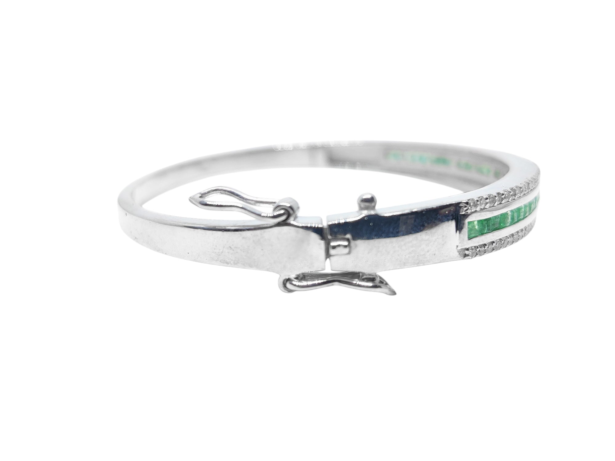 Silver Emerald Diamond Bangle Bracelet Natural Emerald Bangle High Quality Emerald Diamond Bracelet 925 Sterling Silver Emerald Bracelet