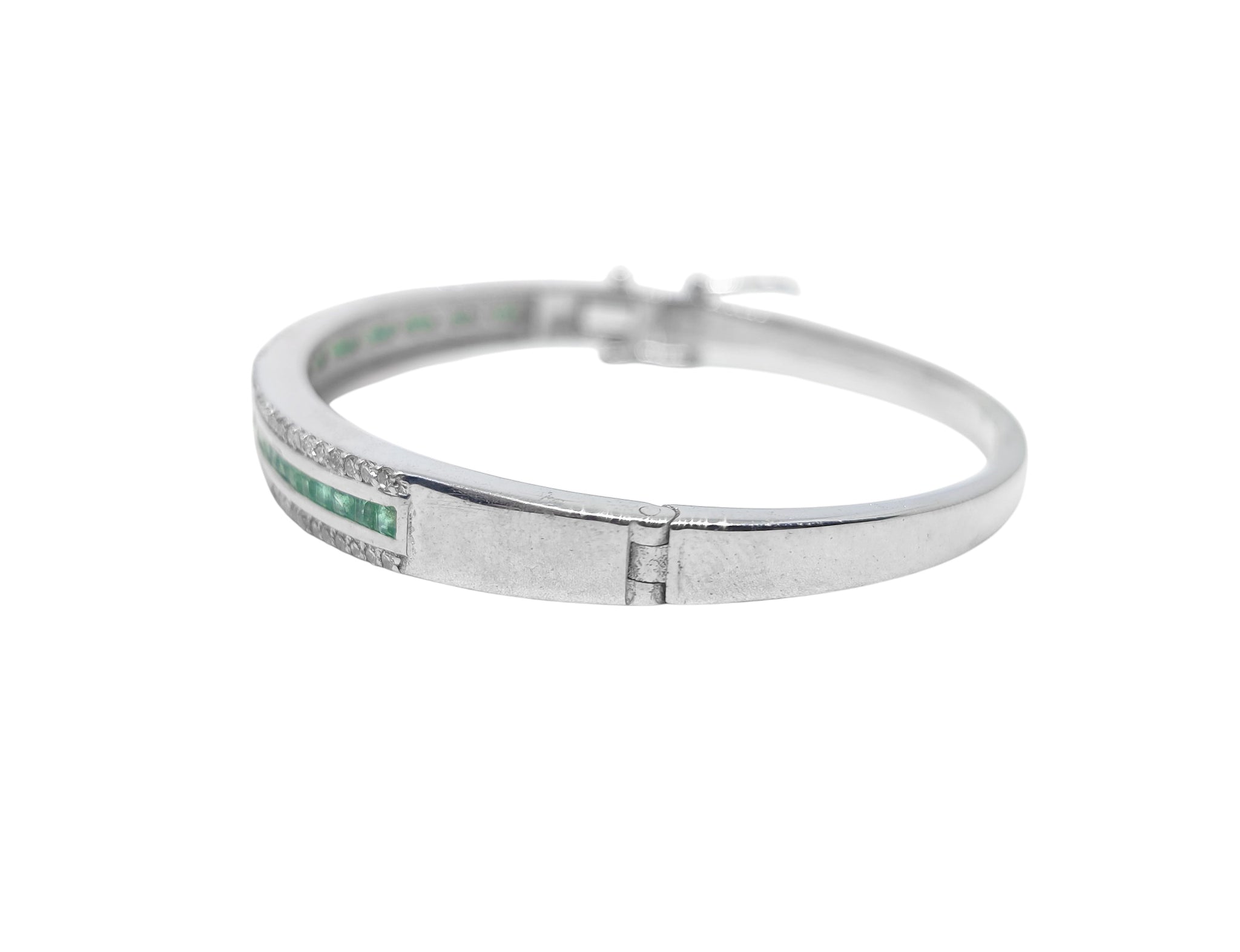 Silver Emerald Diamond Bangle Bracelet Natural Emerald Bangle High Quality Emerald Diamond Bracelet 925 Sterling Silver Emerald Bracelet