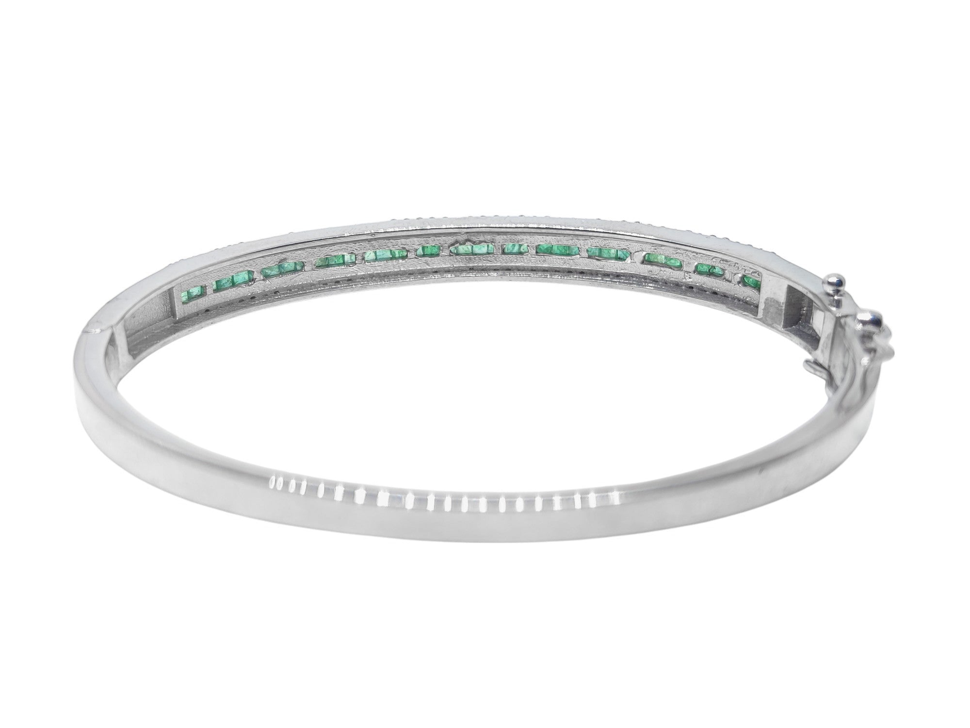 Silver Emerald Diamond Bangle Bracelet Natural Emerald Bangle High Quality Emerald Diamond Bracelet 925 Sterling Silver Emerald Bracelet
