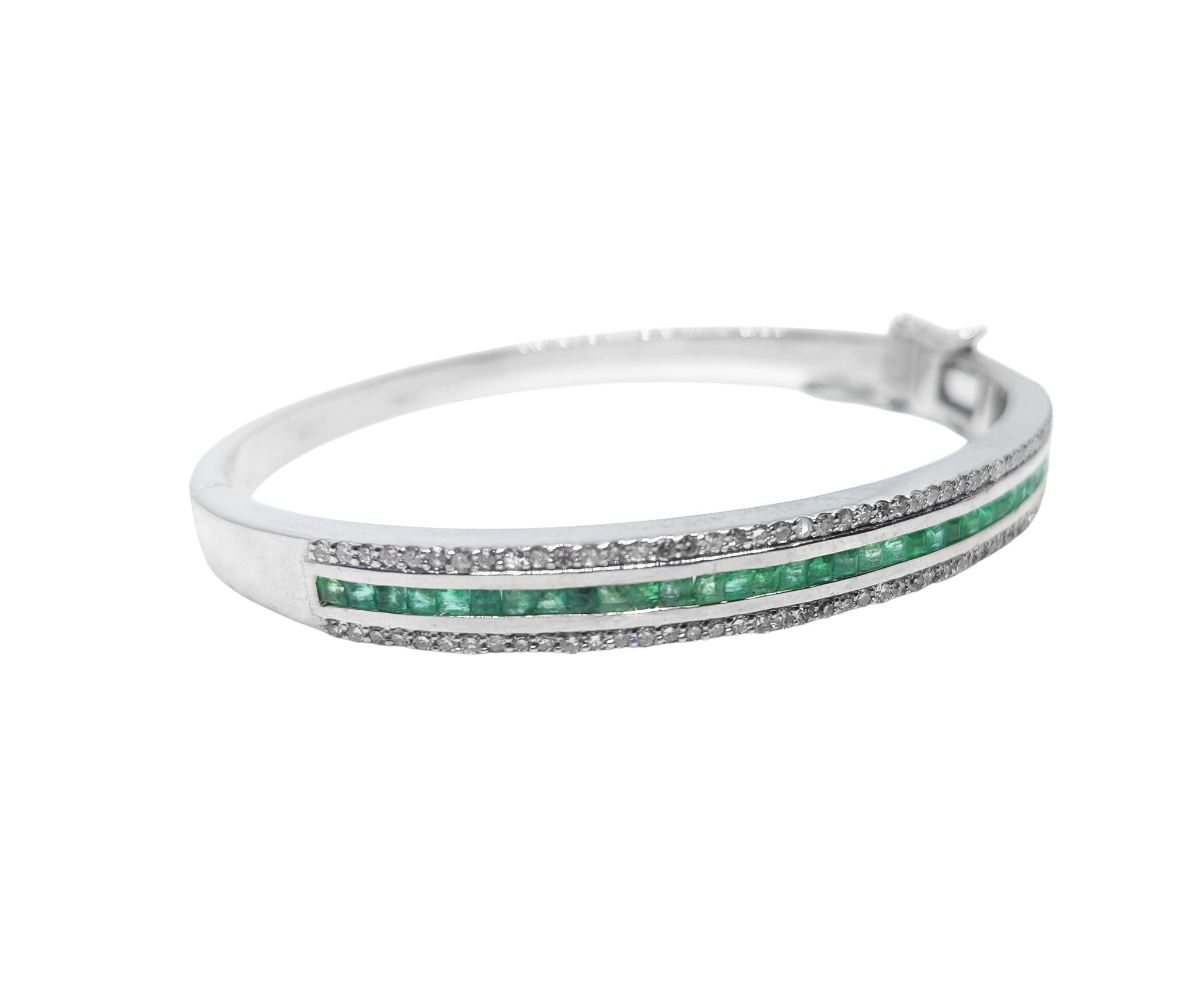 Silver Emerald Diamond Bangle Bracelet Natural Emerald Bangle High Quality Emerald Diamond Bracelet 925 Sterling Silver Emerald Bracelet