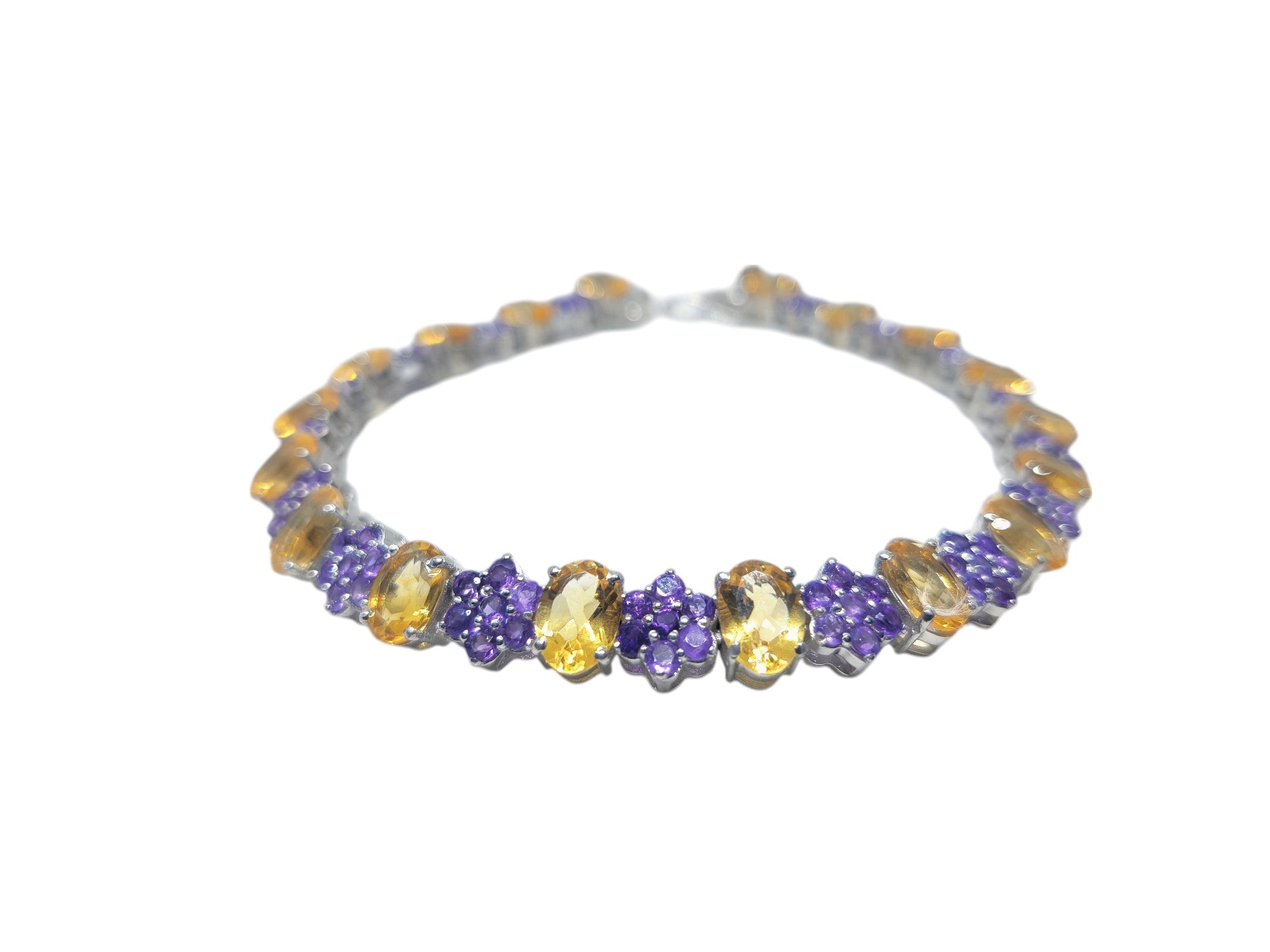 Silver Citrine Amethyst Bracelet Amethyst Flower Bracelet Bridal Designer Bracelet Yellow Purple Bracelet November February Birthstone