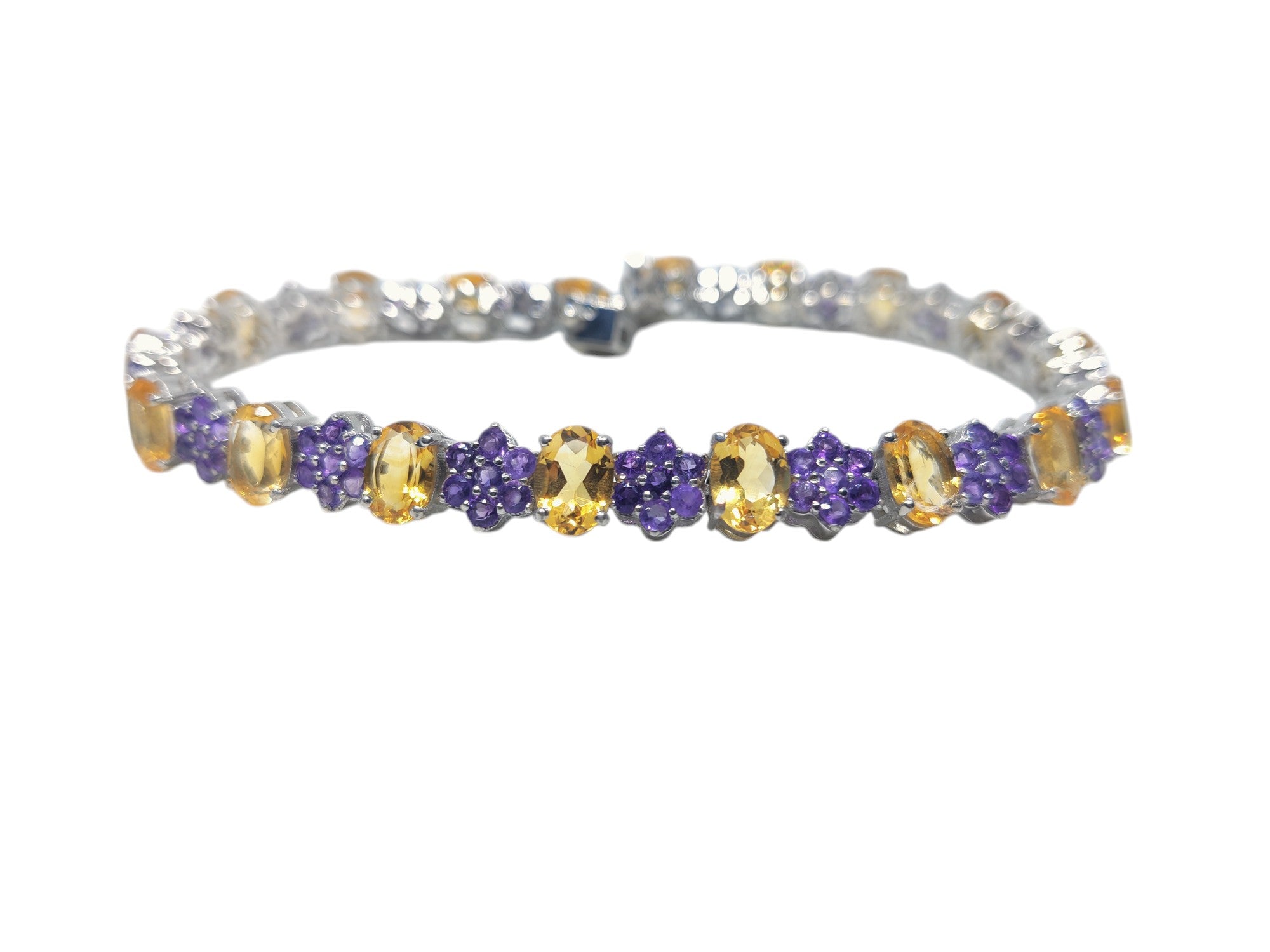 Silver Citrine Amethyst Bracelet Amethyst Flower Bracelet Bridal Designer Bracelet Yellow Purple Bracelet November February Birthstone