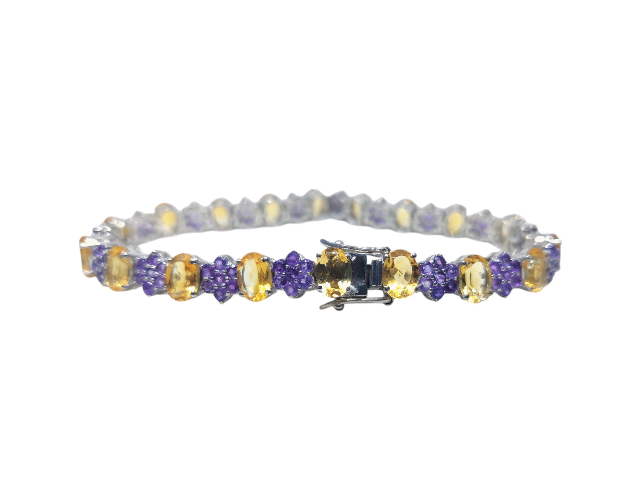 Silver Citrine Amethyst Bracelet Amethyst Flower Bracelet Bridal Designer Bracelet Yellow Purple Bracelet November February Birthstone