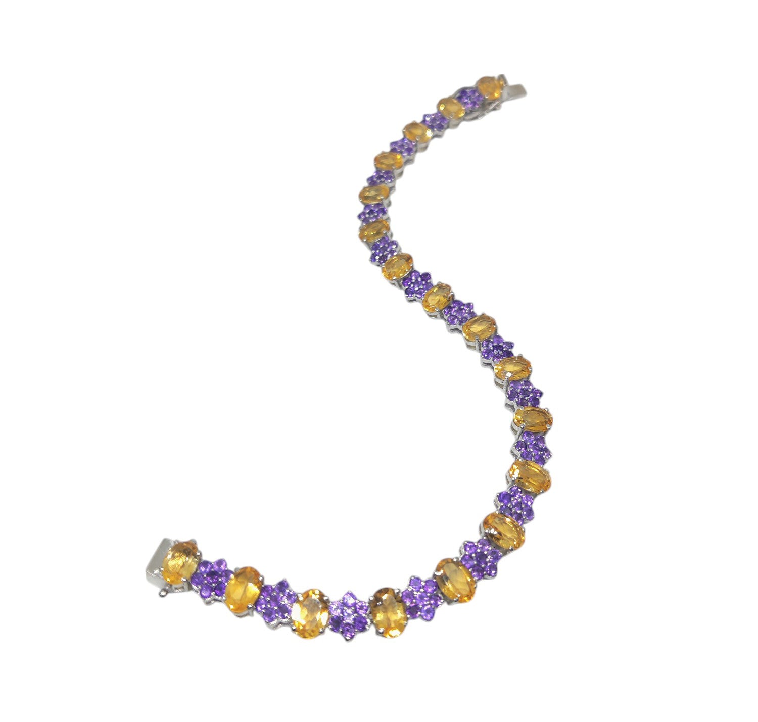 Silver Citrine Amethyst Bracelet Amethyst Flower Bracelet Bridal Designer Bracelet Yellow Purple Bracelet November February Birthstone