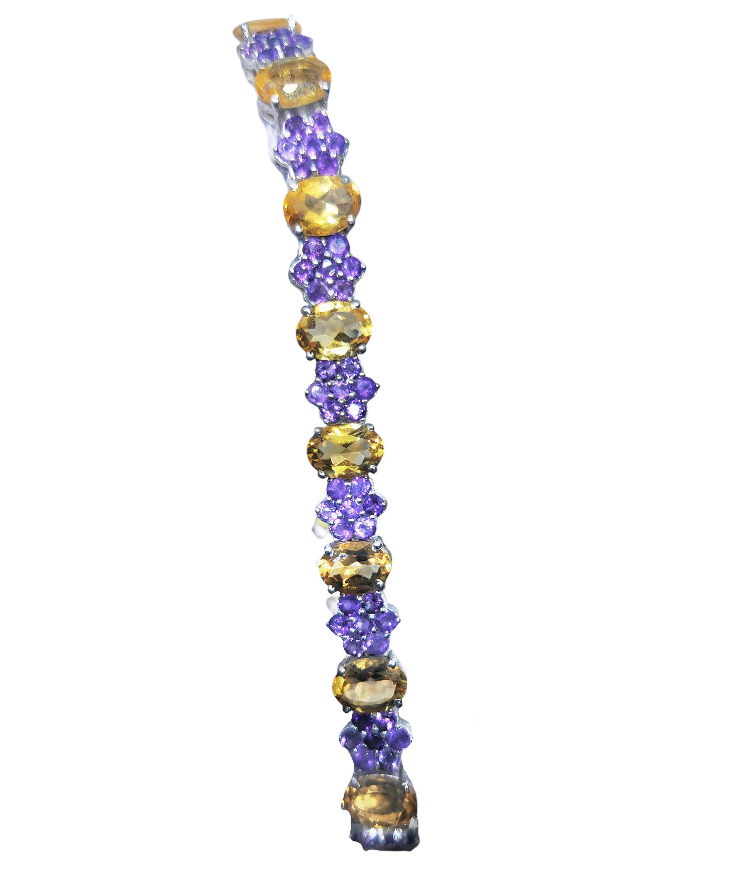 Silver Citrine Amethyst Bracelet Amethyst Flower Bracelet Bridal Designer Bracelet Yellow Purple Bracelet November February Birthstone