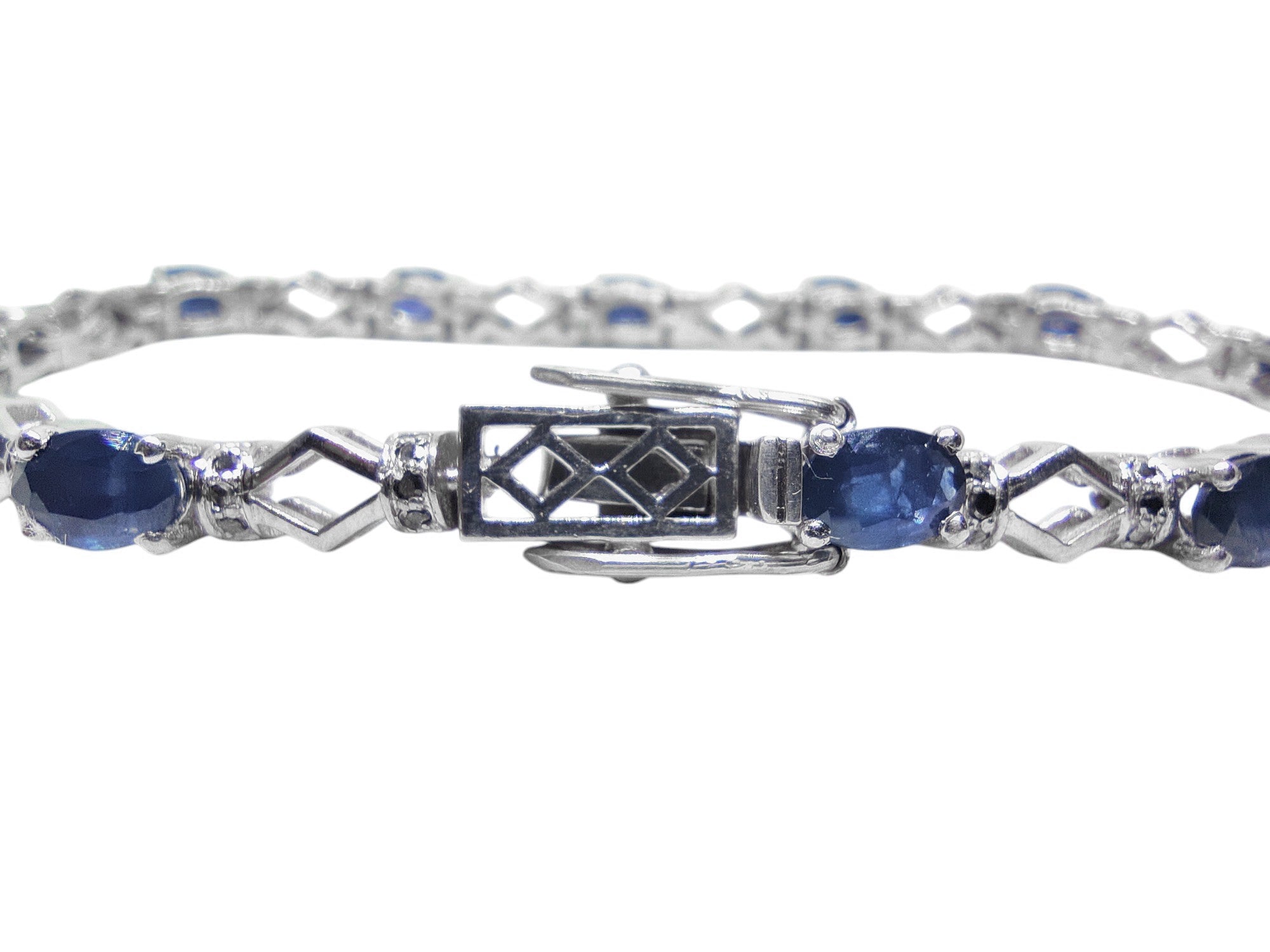 Blue Sapphire Diamond Bracelet 925 Silver Sapphire Bridal Bracelet Black Diamond Bracelet Bridal Sapphire Bracelet September Birthstone