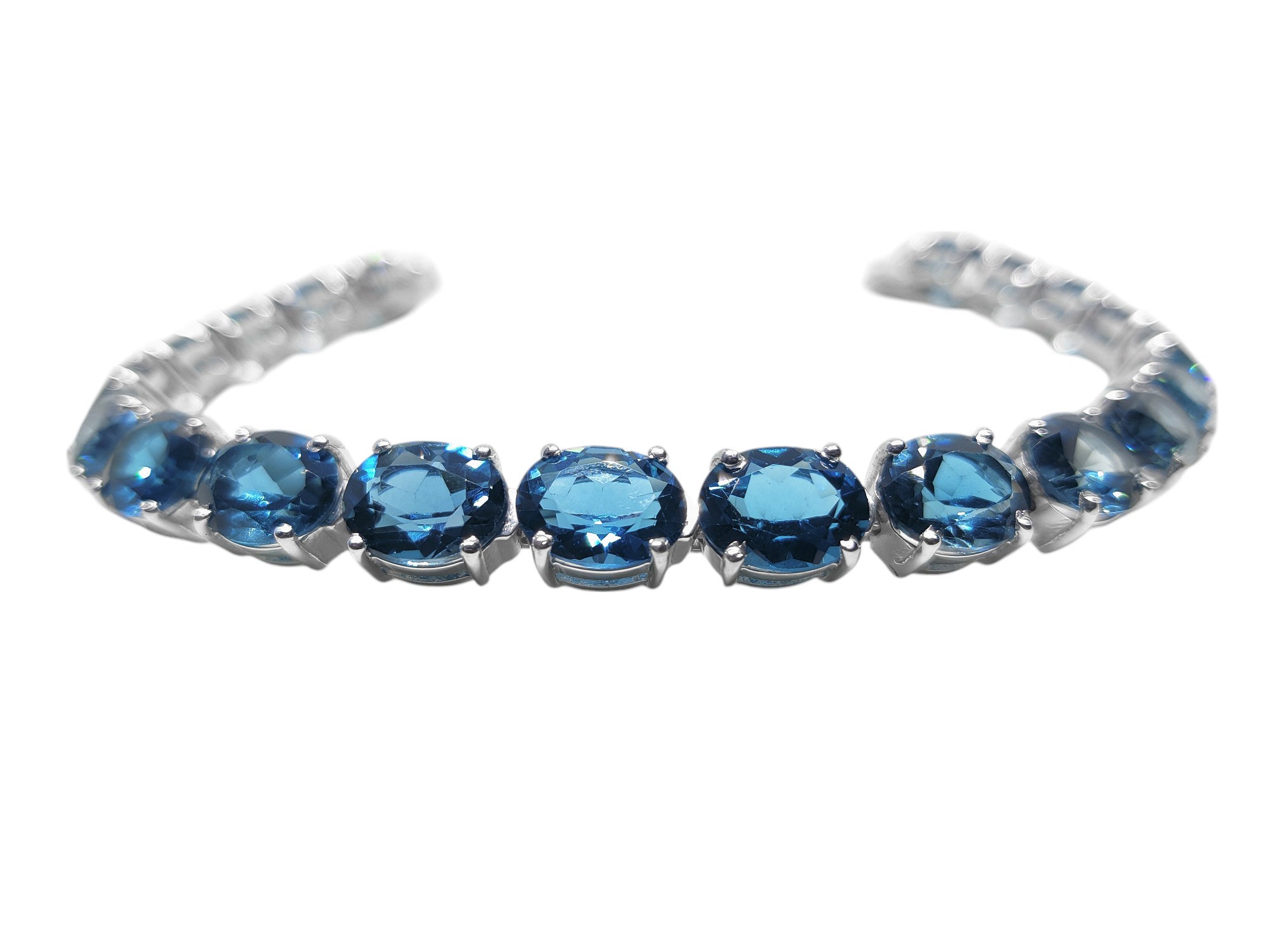 Natural London Blue Topaz Bracelet 925 Silver London Topaz Tennis Bracelet Men 7x9 mm Oval Blue Topaz Tennis Bracelet November Birthstone