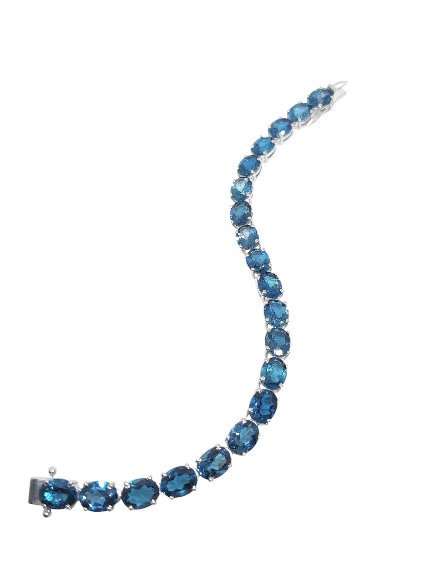 Natural London Blue Topaz Bracelet 925 Silver London Topaz Tennis Bracelet Men 7x9 mm Oval Blue Topaz Tennis Bracelet November Birthstone