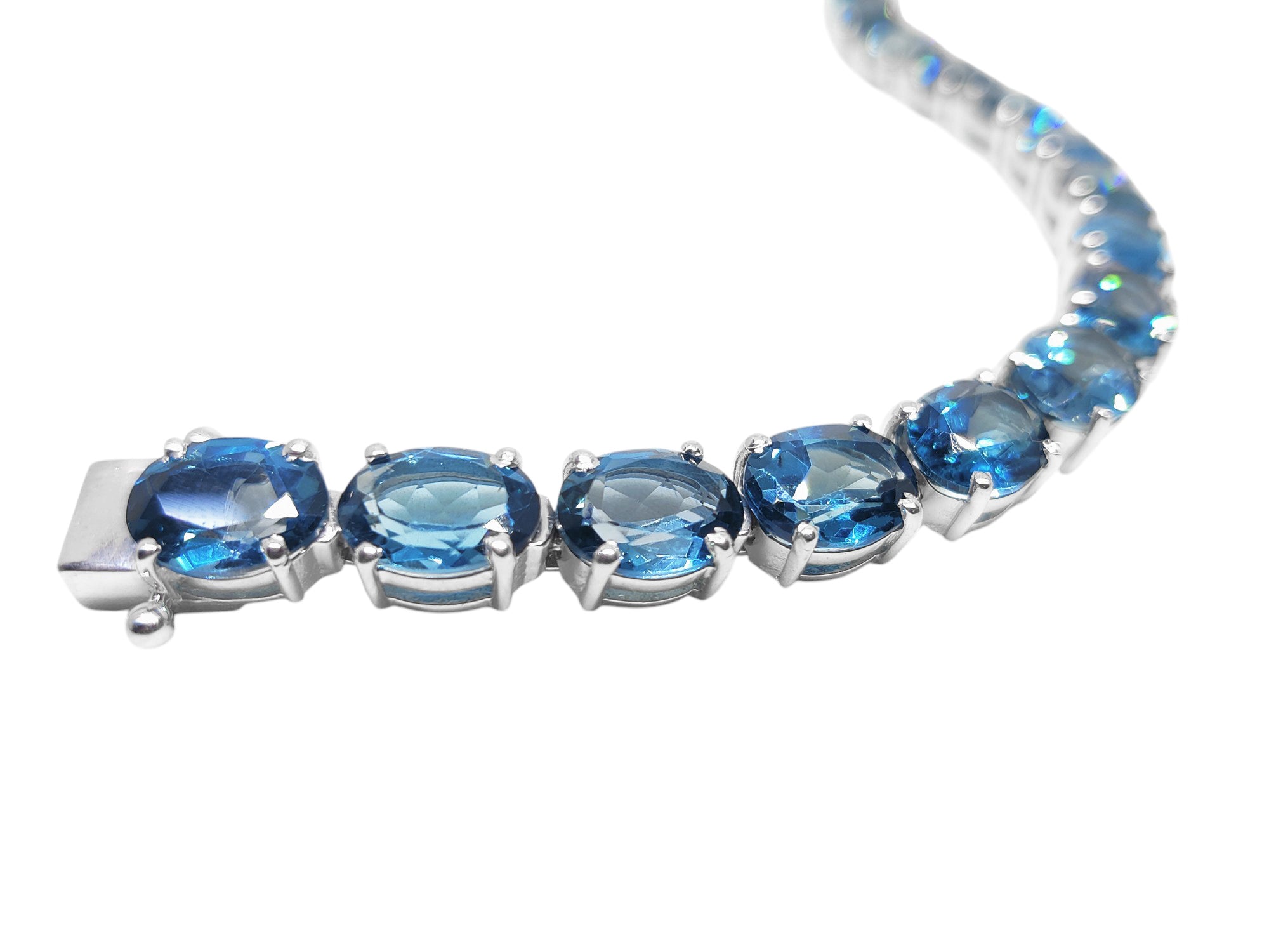 Natural London Blue Topaz Bracelet 925 Silver London Topaz Tennis Bracelet Men 7x9 mm Oval Blue Topaz Tennis Bracelet November Birthstone