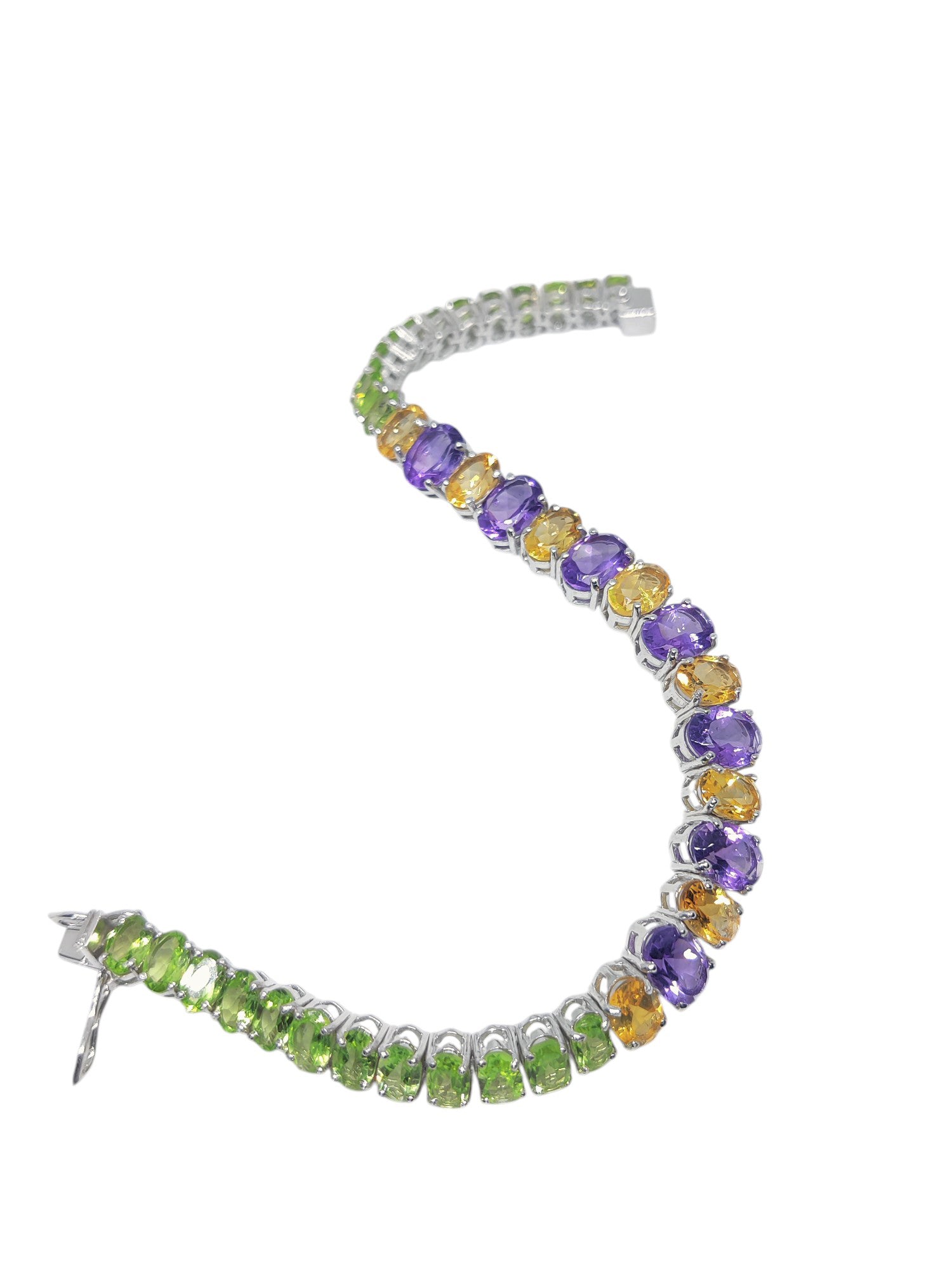 Silver Multistone Bracelet Citrine Amethyst Peridot Bracelet Natural Multi Gemstone Bracelet February November August Birthstone Bracelet