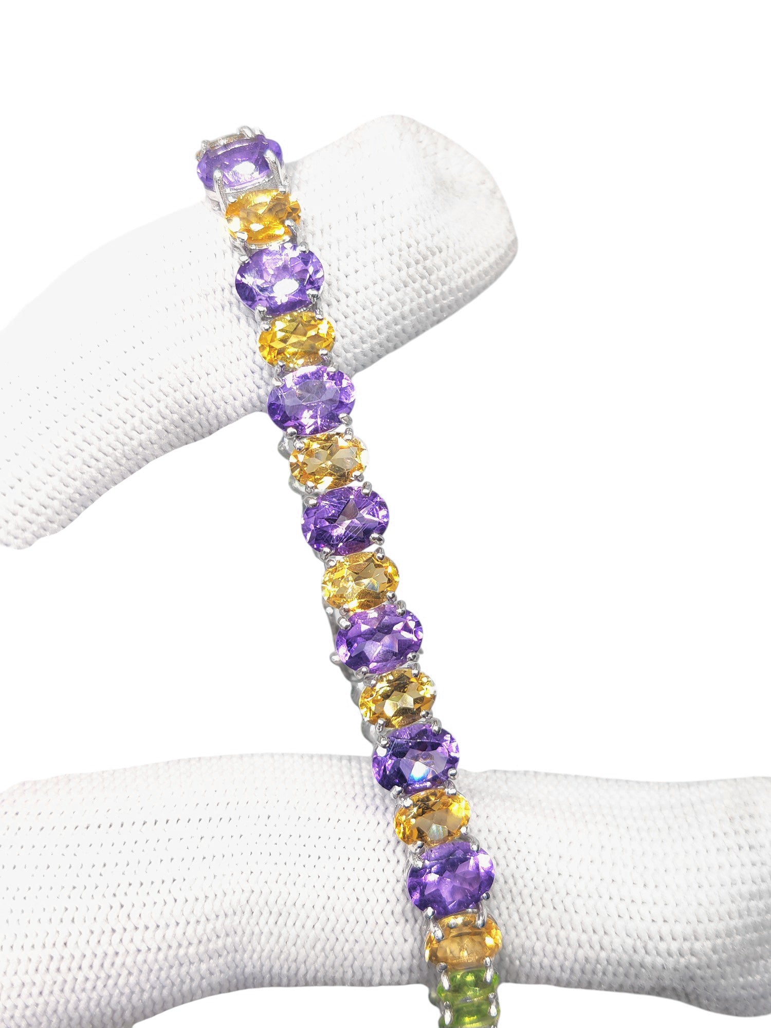 Silver Multistone Bracelet Citrine Amethyst Peridot Bracelet Natural Multi Gemstone Bracelet February November August Birthstone Bracelet