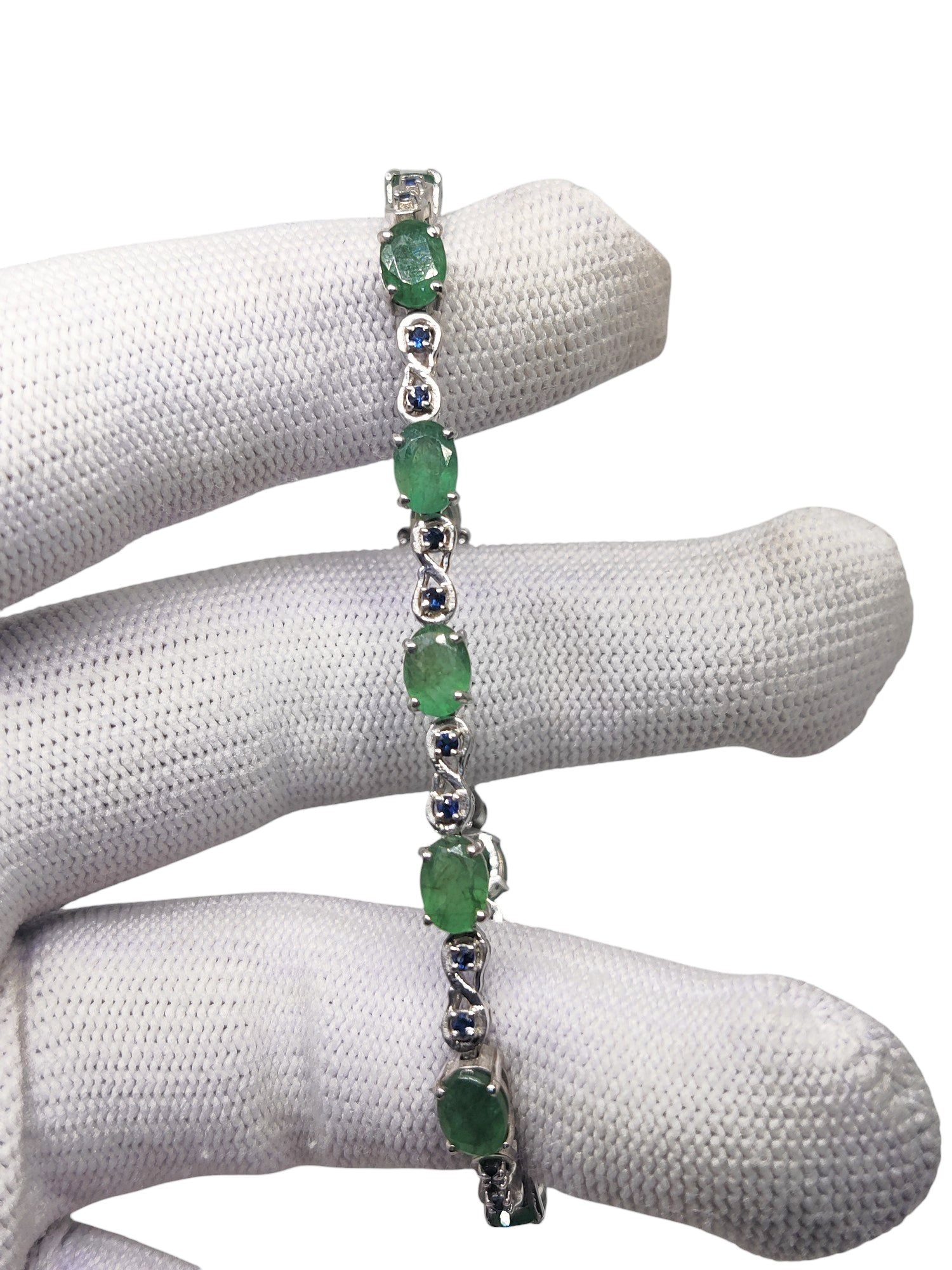 Emerald Sapphire Bridal Bracelet 925 Silver Emerald Bracelet Natural Emerald Bracelet May Septemeber Birthstone Bracelet For Her