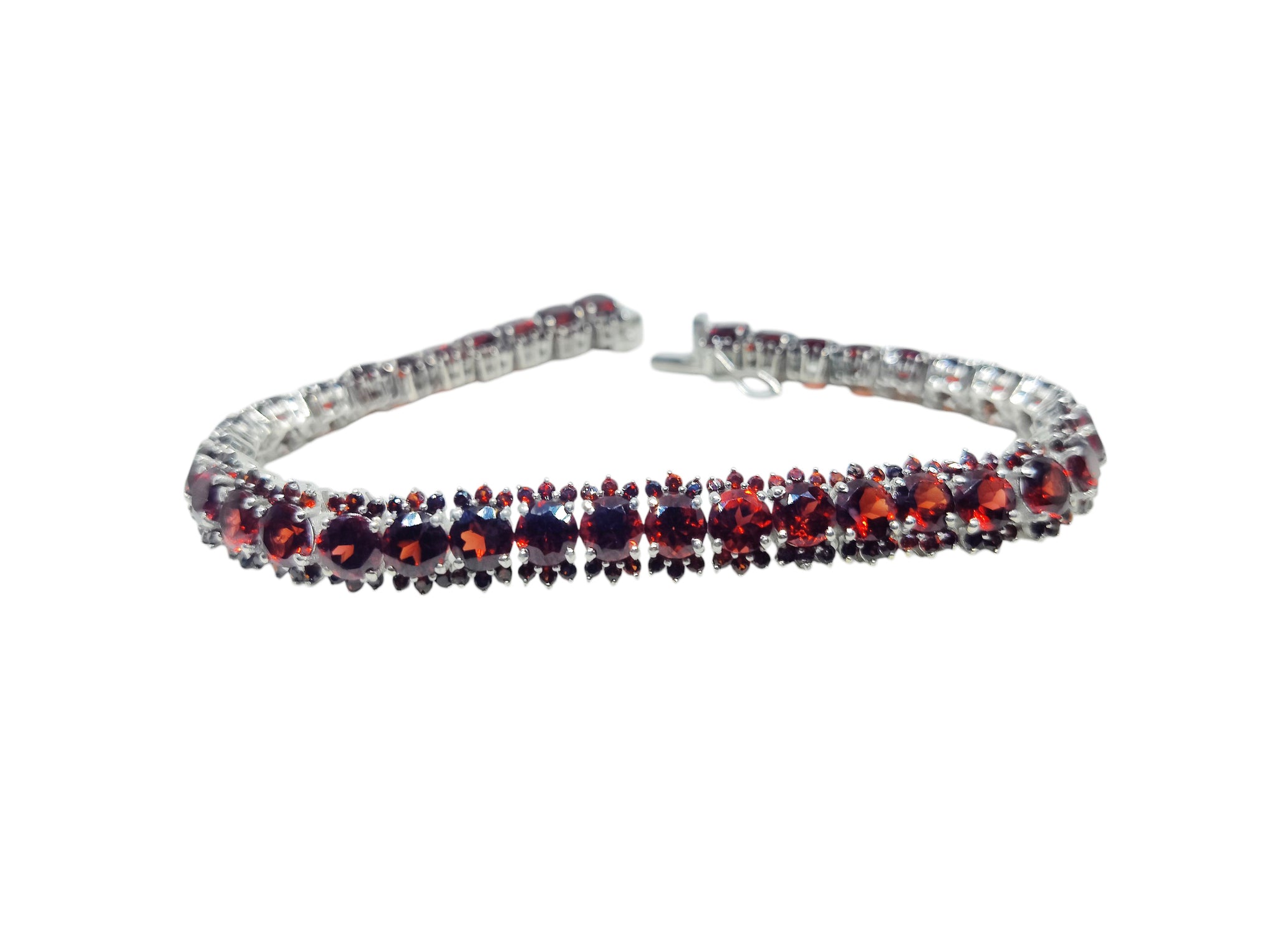 925 Silver Garnet Cluster Bracelet Natural Red Garnet Tennis Bracelet January Birthstone Bracelet Round Garnet Bracelet Unisex Bracelet