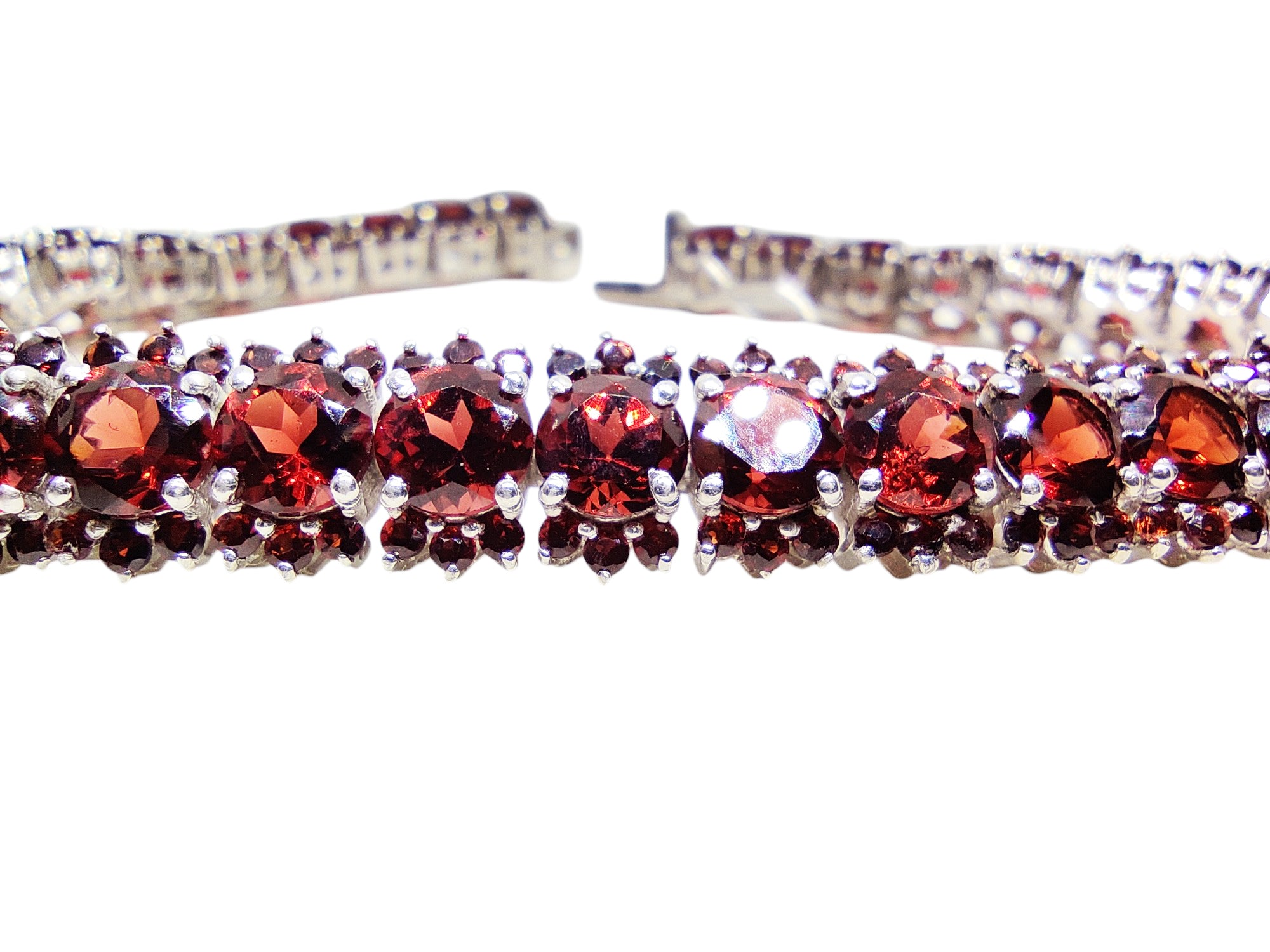 925 Silver Garnet Cluster Bracelet Natural Red Garnet Tennis Bracelet January Birthstone Bracelet Round Garnet Bracelet Unisex Bracelet