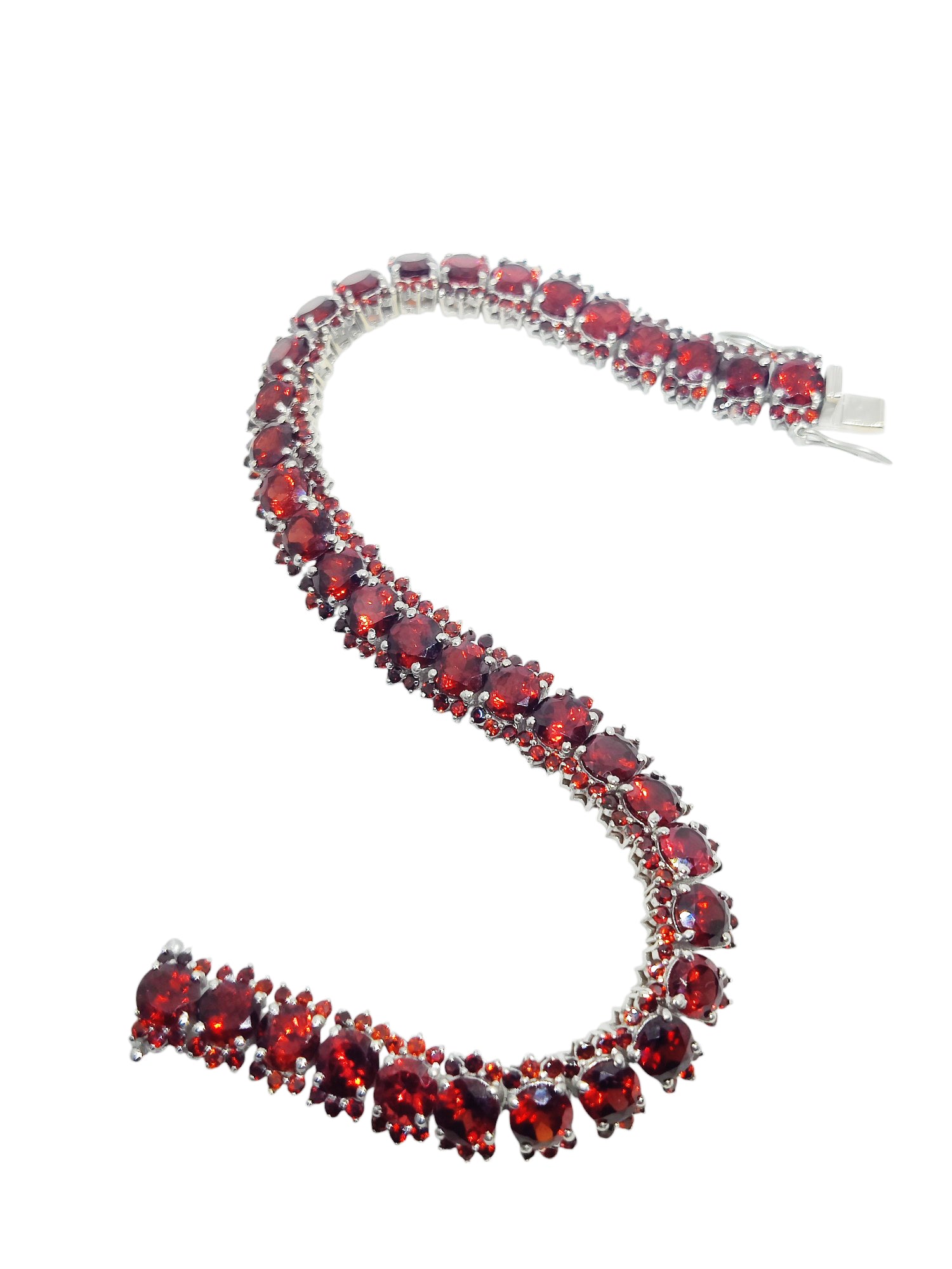 925 Silver Garnet Cluster Bracelet Natural Red Garnet Tennis Bracelet January Birthstone Bracelet Round Garnet Bracelet Unisex Bracelet