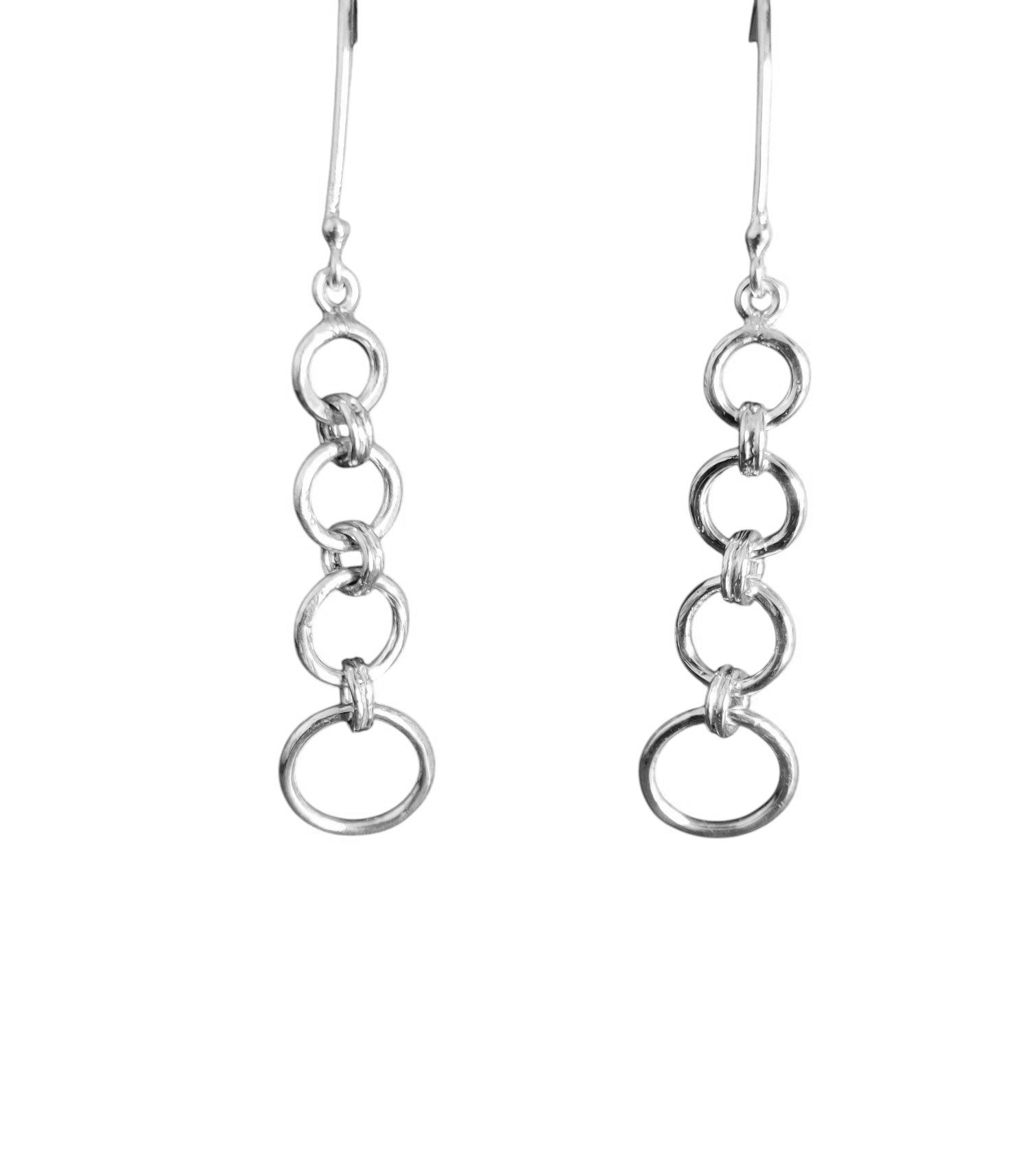 Geometric Drop Earrings Silver Round Geometric Earrings Geometic Dangle Earrings Silver Statement Drop Earrings Unique Minimalist Earrings