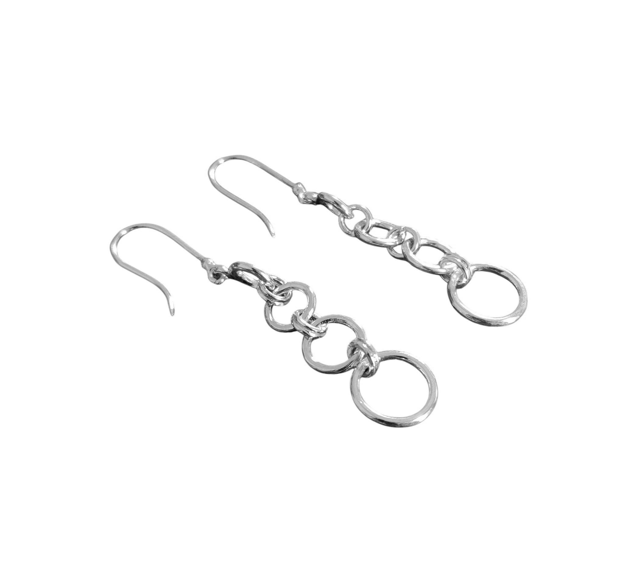 Geometric Drop Earrings Silver Round Geometric Earrings Geometic Dangle Earrings Silver Statement Drop Earrings Unique Minimalist Earrings