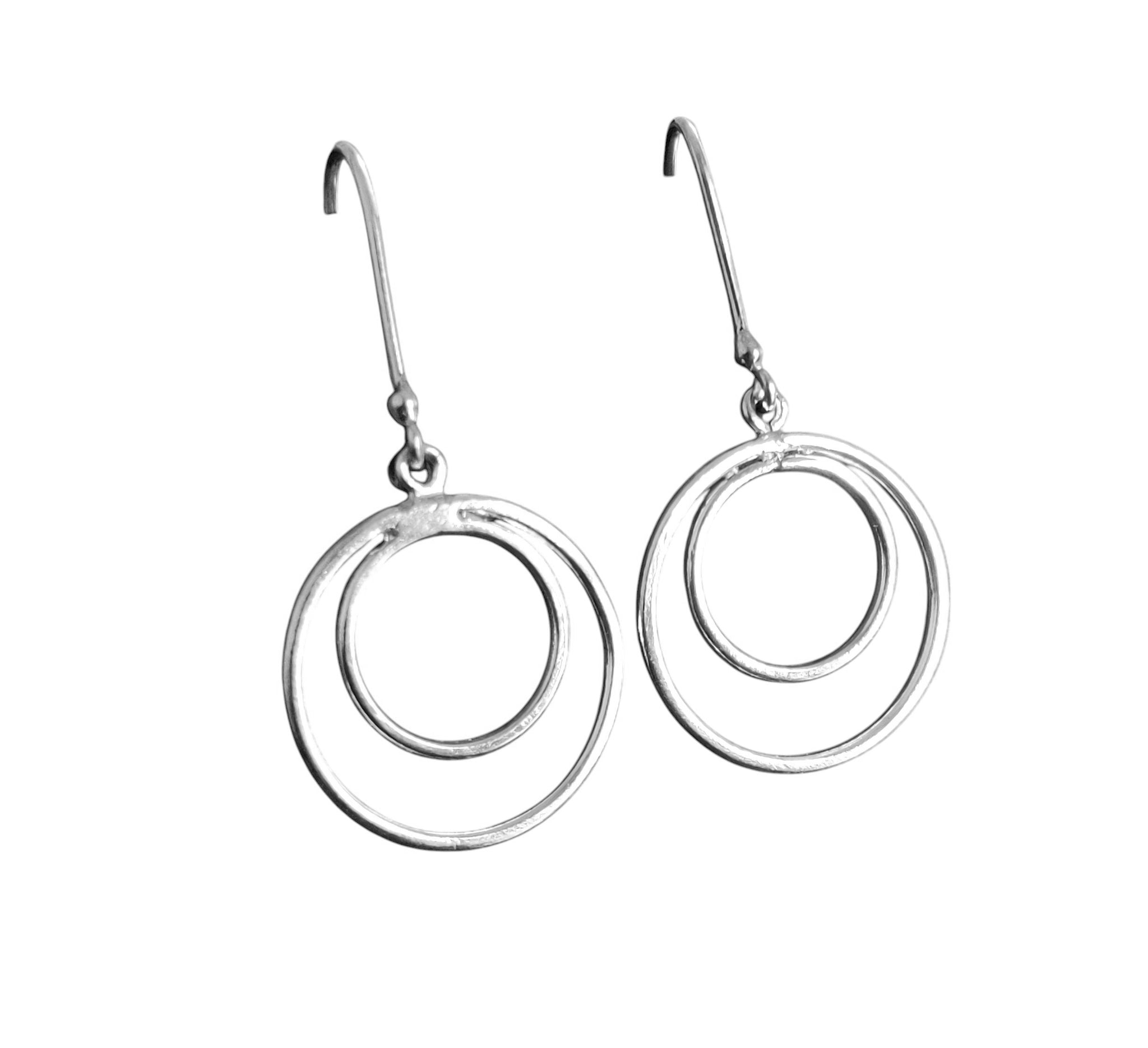 Silver Geometric Drop Earrings Round Geometric Earrings Geometic Dangle Earrings Silver Statement Drop Earrings Unique Minimalist Earrings