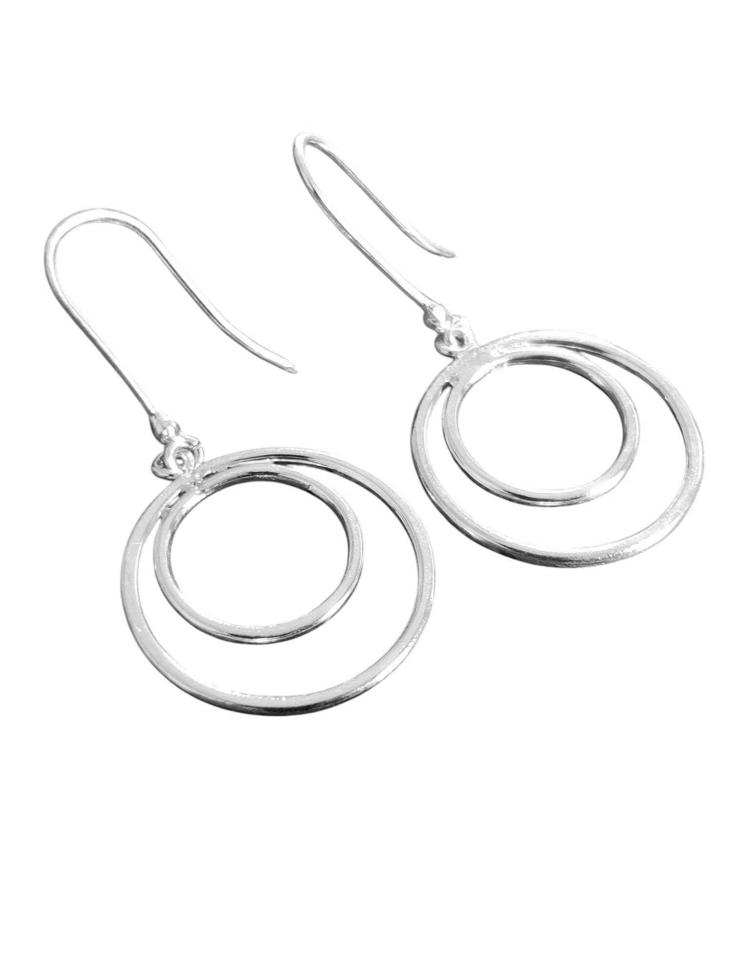 Silver Geometric Drop Earrings Round Geometric Earrings Geometic Dangle Earrings Silver Statement Drop Earrings Unique Minimalist Earrings