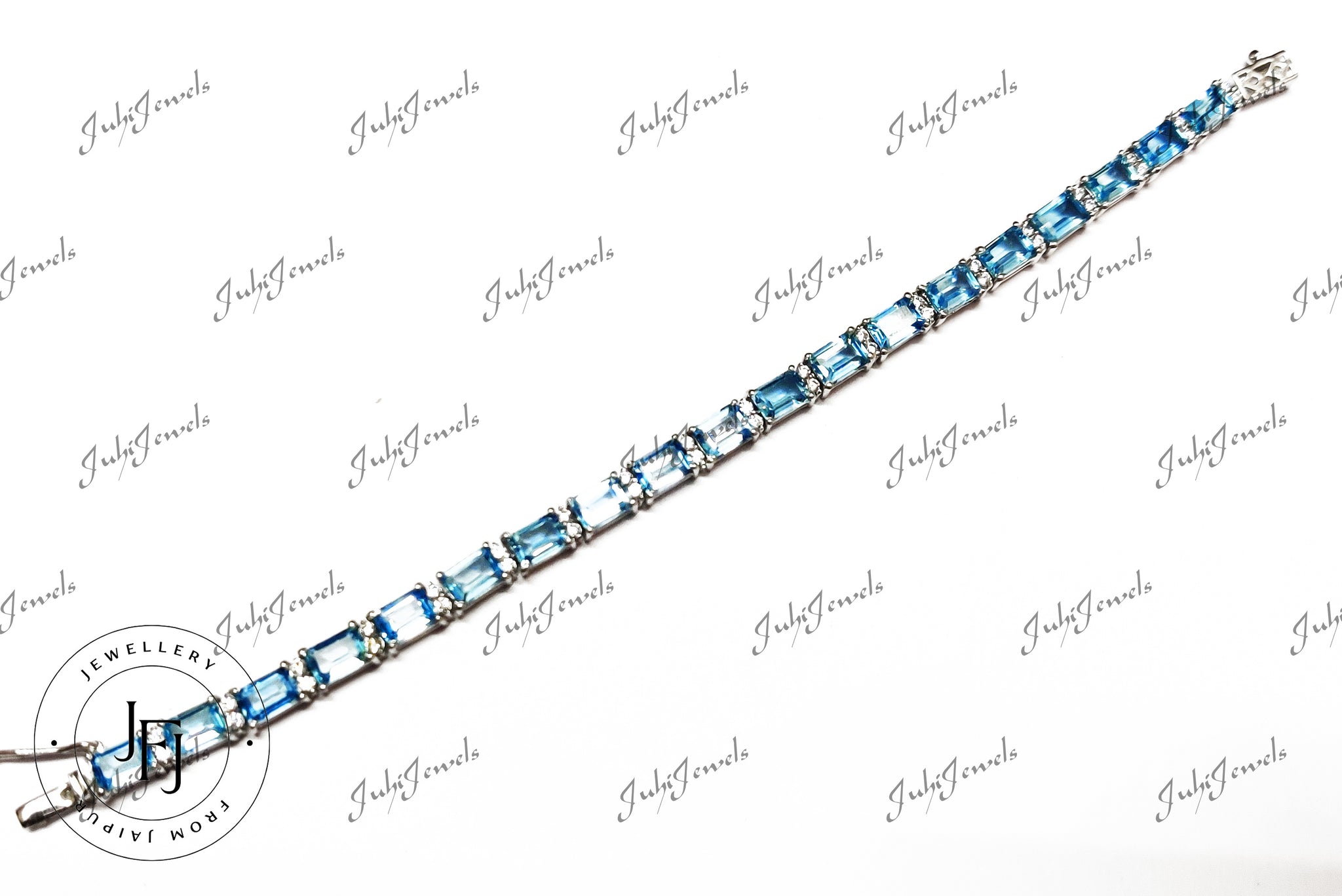 Swiss Blue Topaz Bracelet 5x7 mm Octagon 22 Ct Swiss Topaz Bracelet Swiss Topaz Tennis Bracelet 925 Sterling Silver Swiss Blue Topaz For Men