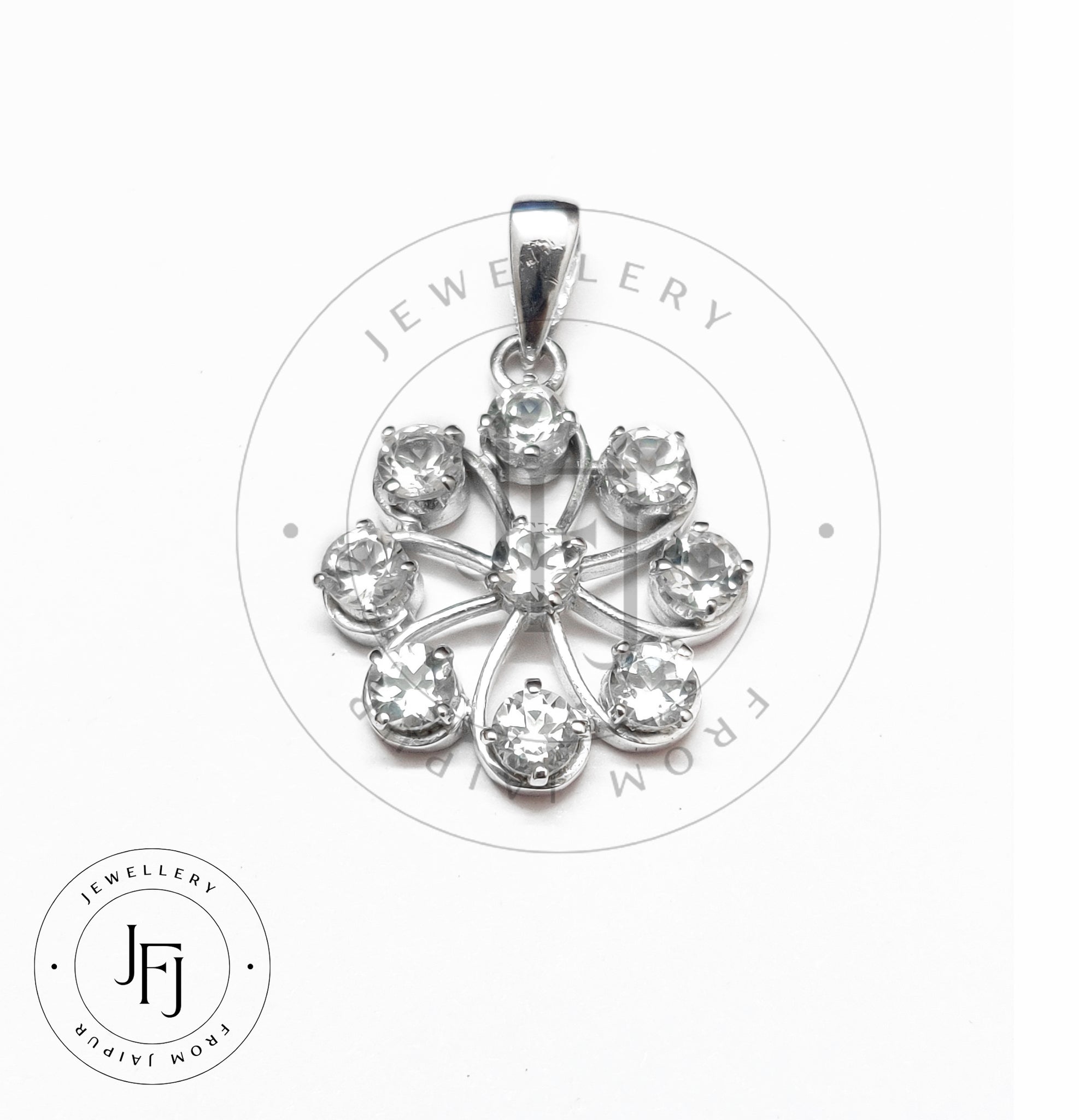 Silver White Topaz Pendant High Quality 4 Ct Natural White Topaz Pendant Flower Topaz Pendant 925 Sterling Silver Topaz Jewelry