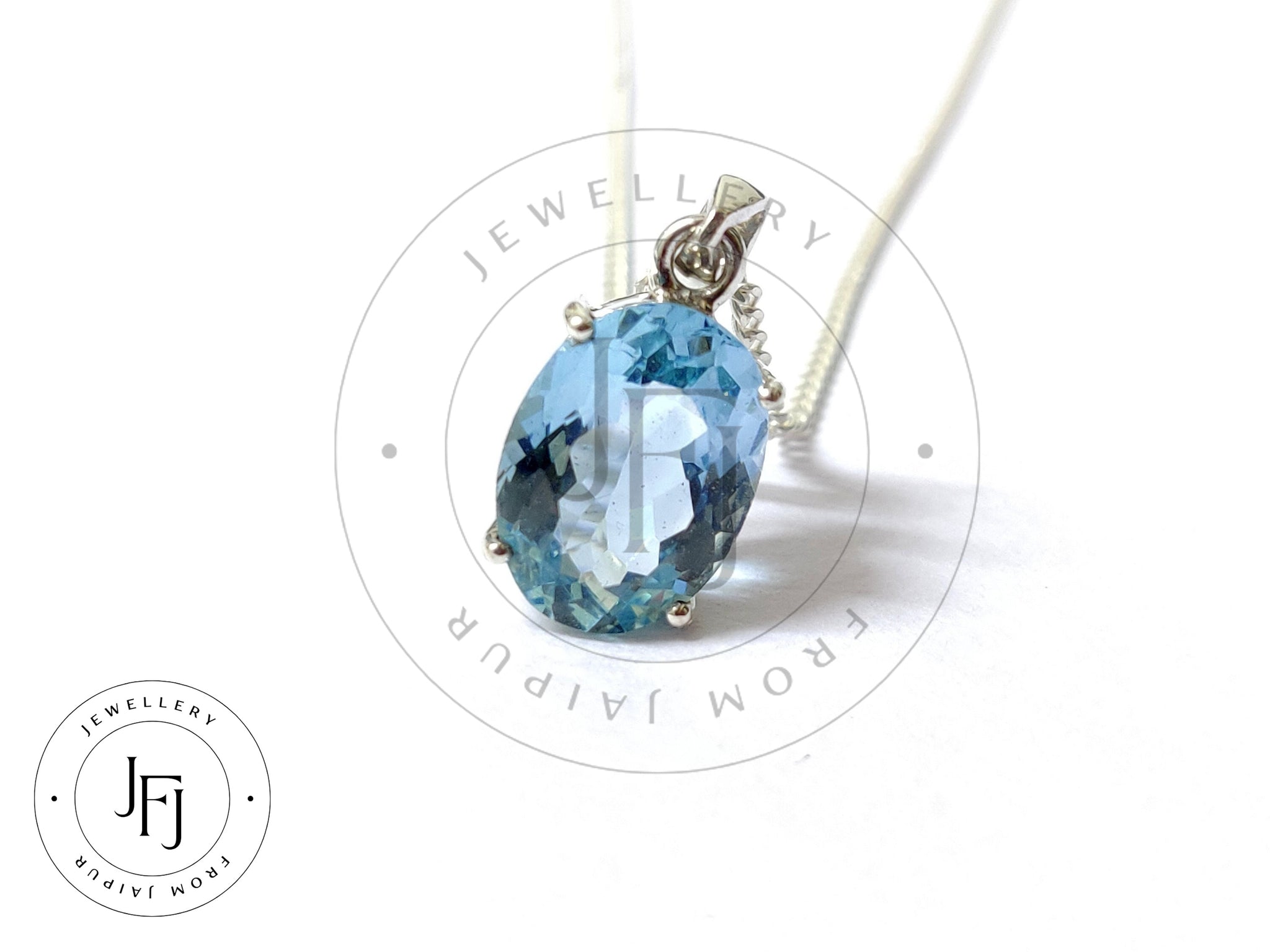 Sterling Silver Blue Topaz Pendant 10 Ct Natural Sky Blue Topaz Pendant Large Blue Topaz Pendant 12x16 mm Oval Blue Topaz Pendant