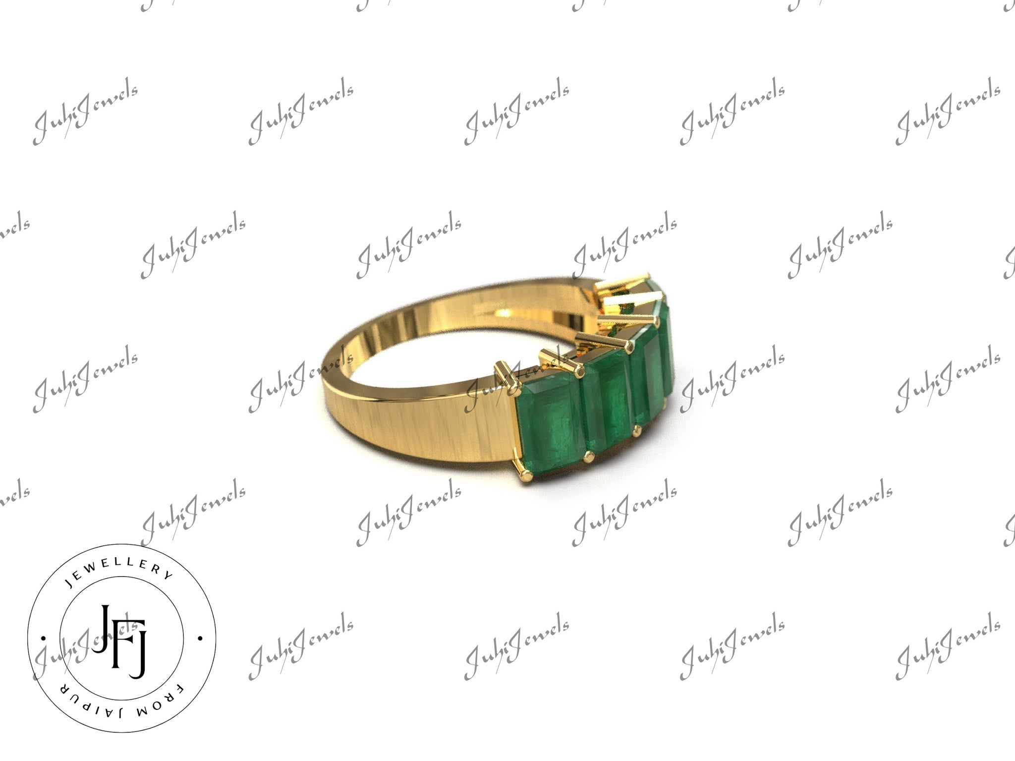 14K Gold Emerald Engagement Band 4x6 mm Octagon 3 Ct Emerald Wedding Band Natural Emerald Engagement Ring 14K Gold Emerald Anniversary Ring