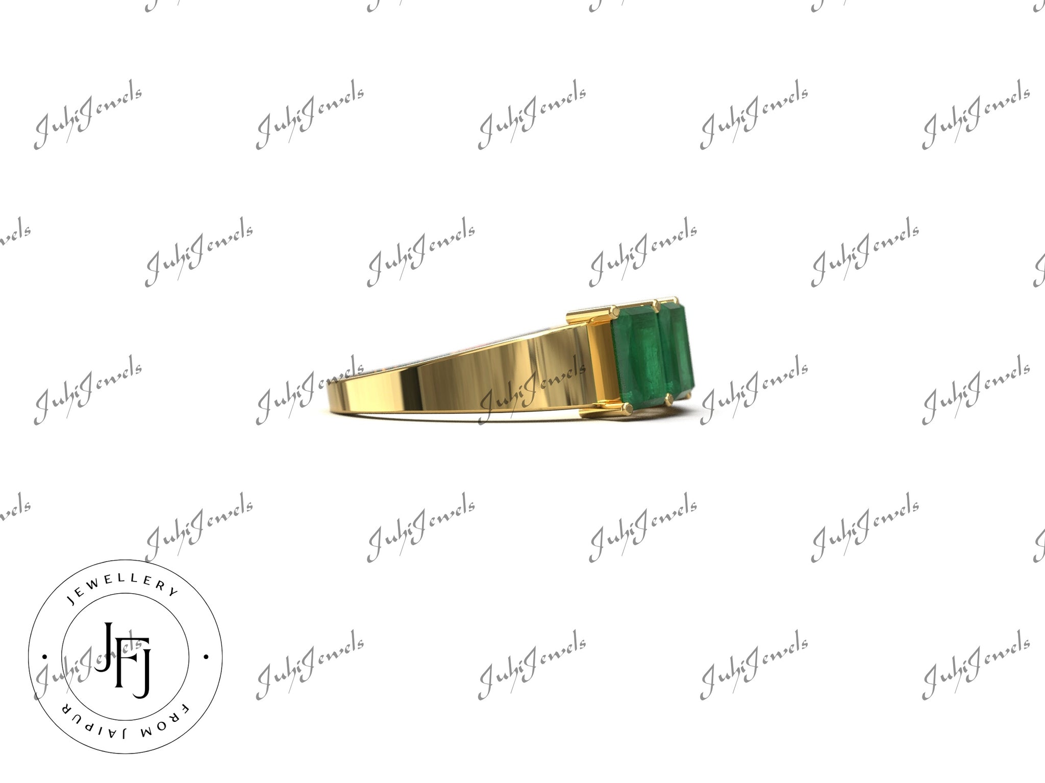 14K Gold Emerald Engagement Band 4x6 mm Octagon 3 Ct Emerald Wedding Band Natural Emerald Engagement Ring 14K Gold Emerald Anniversary Ring