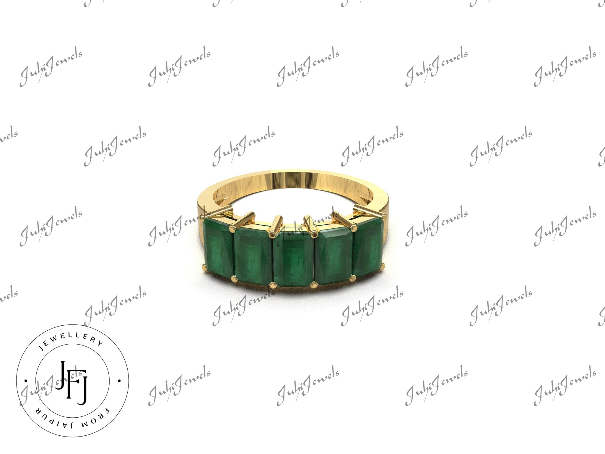14K Gold Emerald Engagement Band 4x6 mm Octagon 3 Ct Emerald Wedding Band Natural Emerald Engagement Ring 14K Gold Emerald Anniversary Ring