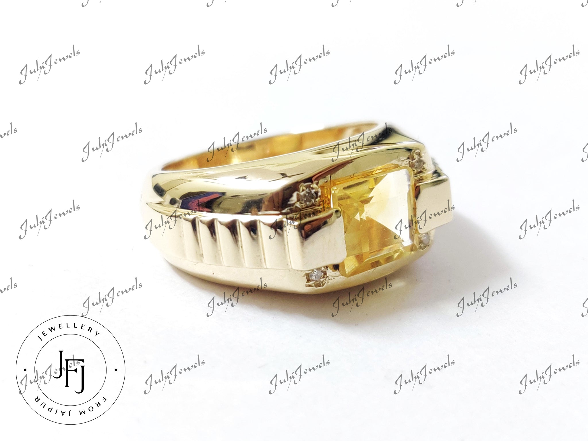 14K Gold Men Ring 14K Solid Gold Citrine Ring Gold Diamond Ring Solid Gold Ring Men 14K Yellow Gold Ring