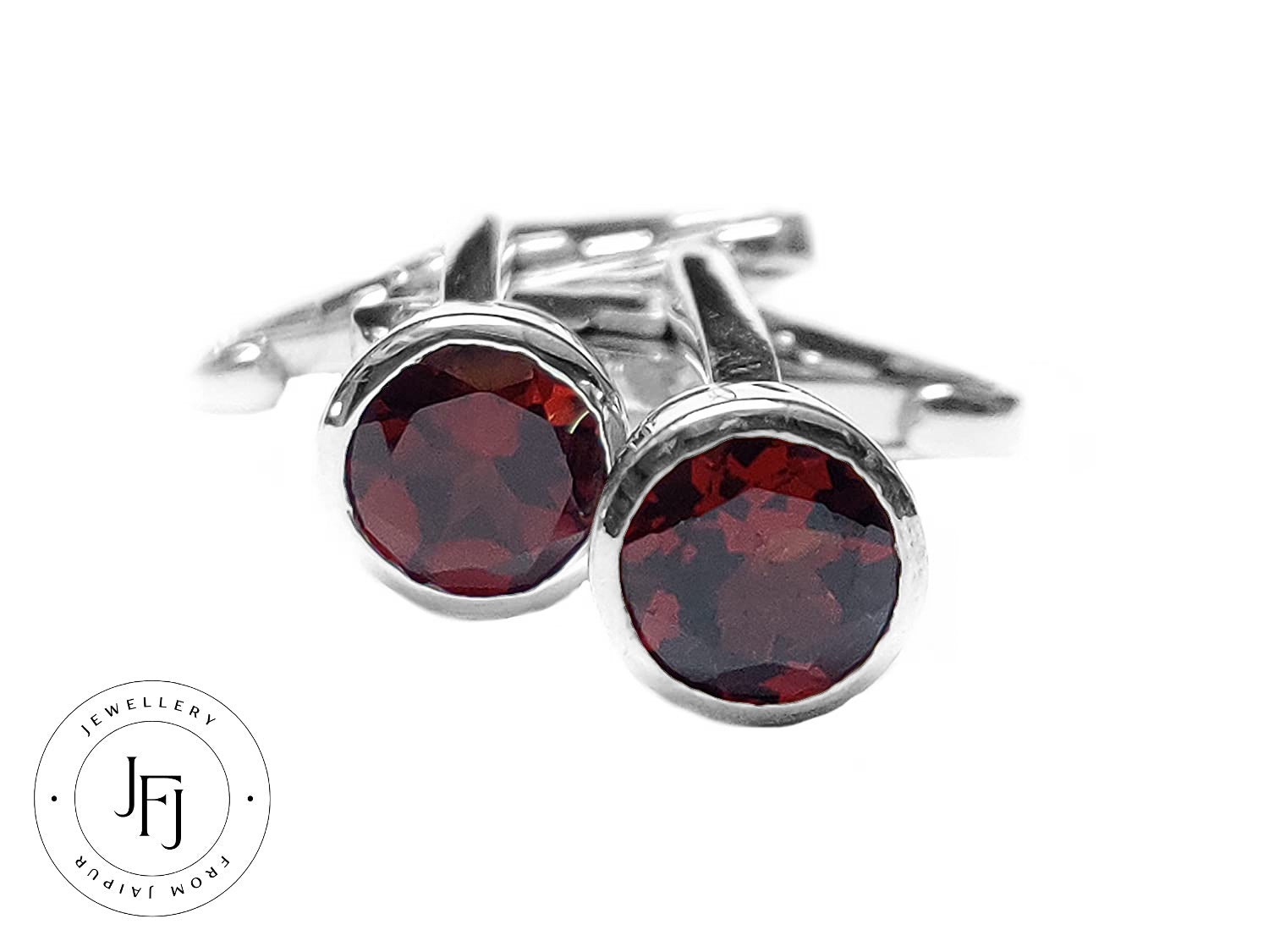 Handmade Silver Garnet Cufflinks Art Deco Garnet Cufflinks 7 mm Round 3 Ct Garnet Men Cufflinks Groomsmen Cufflinks Wedding Cufflinks