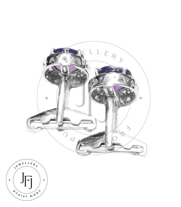 Sterling Silver Amethyst Cufflinks 925 Handmade Sterling Silver Amethyst Cufflinks 10 mm Round Amethyst Cufflinks