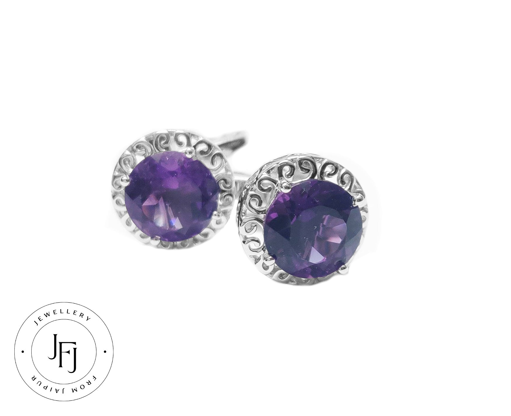 Sterling Silver Amethyst Cufflinks 925 Handmade Sterling Silver Amethyst Cufflinks 10 mm Round Amethyst Cufflinks