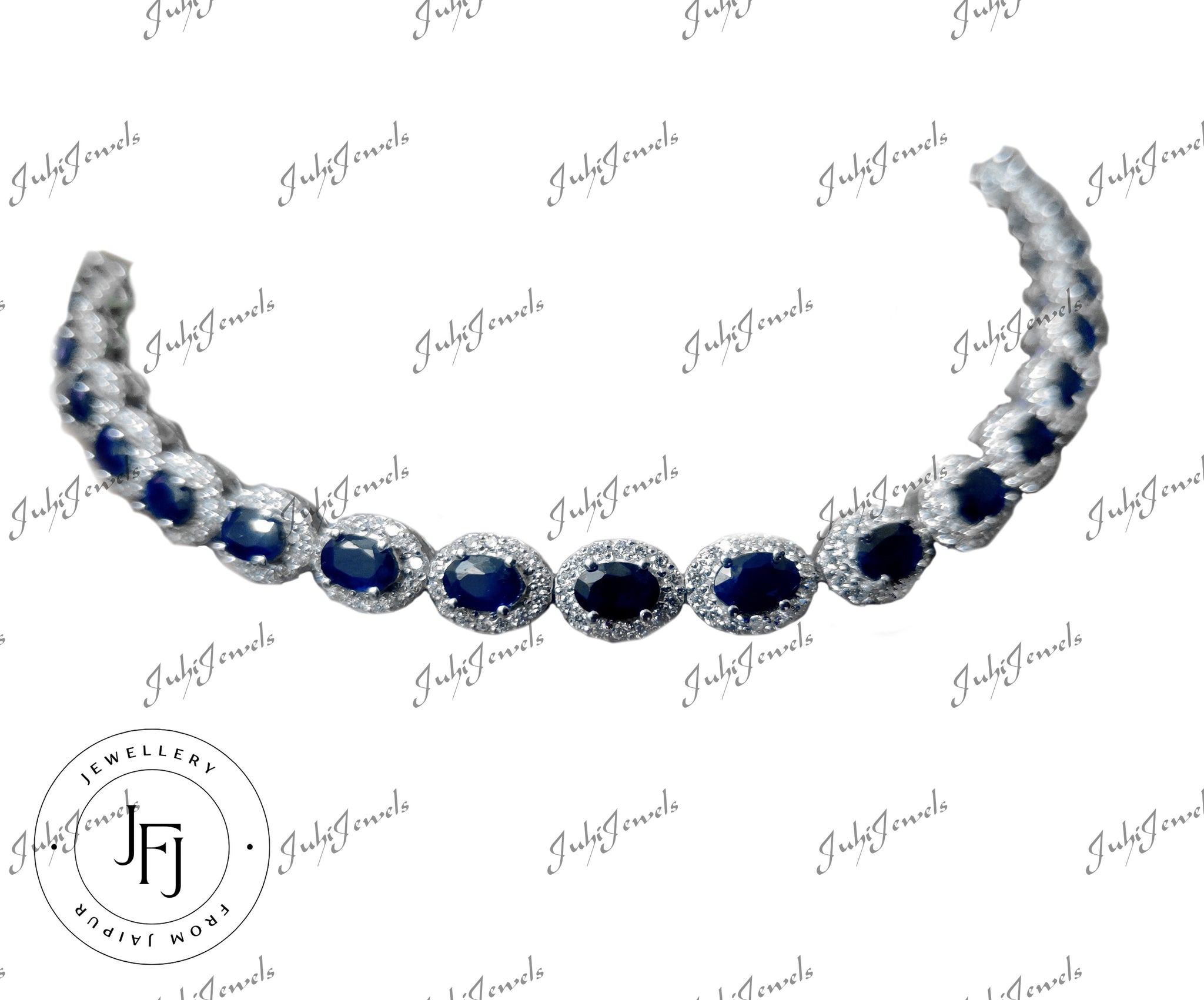 Blue Sapphire Bracelet 12 Ct Sapphire Bracelet 925 Sterling Silver Blue Sapphire Cluster Bracelet 4x6 mm Oval Blue Sapphire Tennis Bracelet