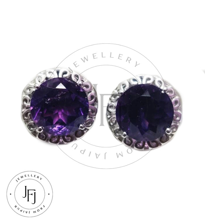 Sterling Silver Amethyst Cufflinks 925 Handmade Sterling Silver Amethyst Cufflinks 10 mm Round Amethyst Cufflinks