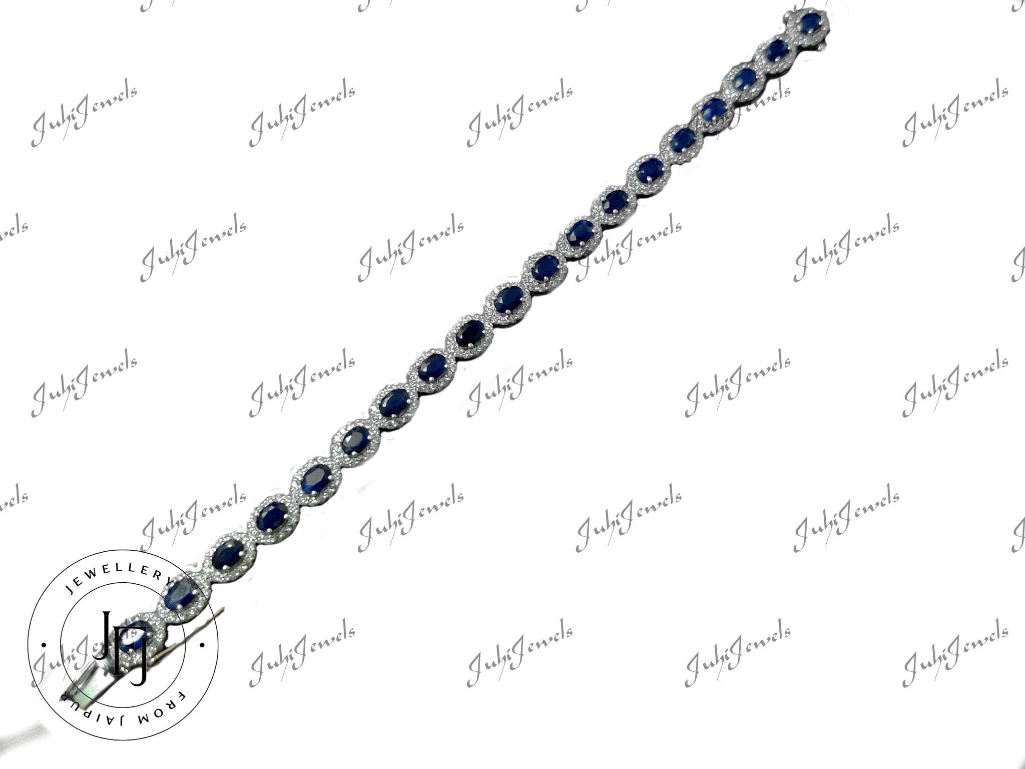 Blue Sapphire Bracelet 12 Ct Sapphire Bracelet 925 Sterling Silver Blue Sapphire Cluster Bracelet 4x6 mm Oval Blue Sapphire Tennis Bracelet