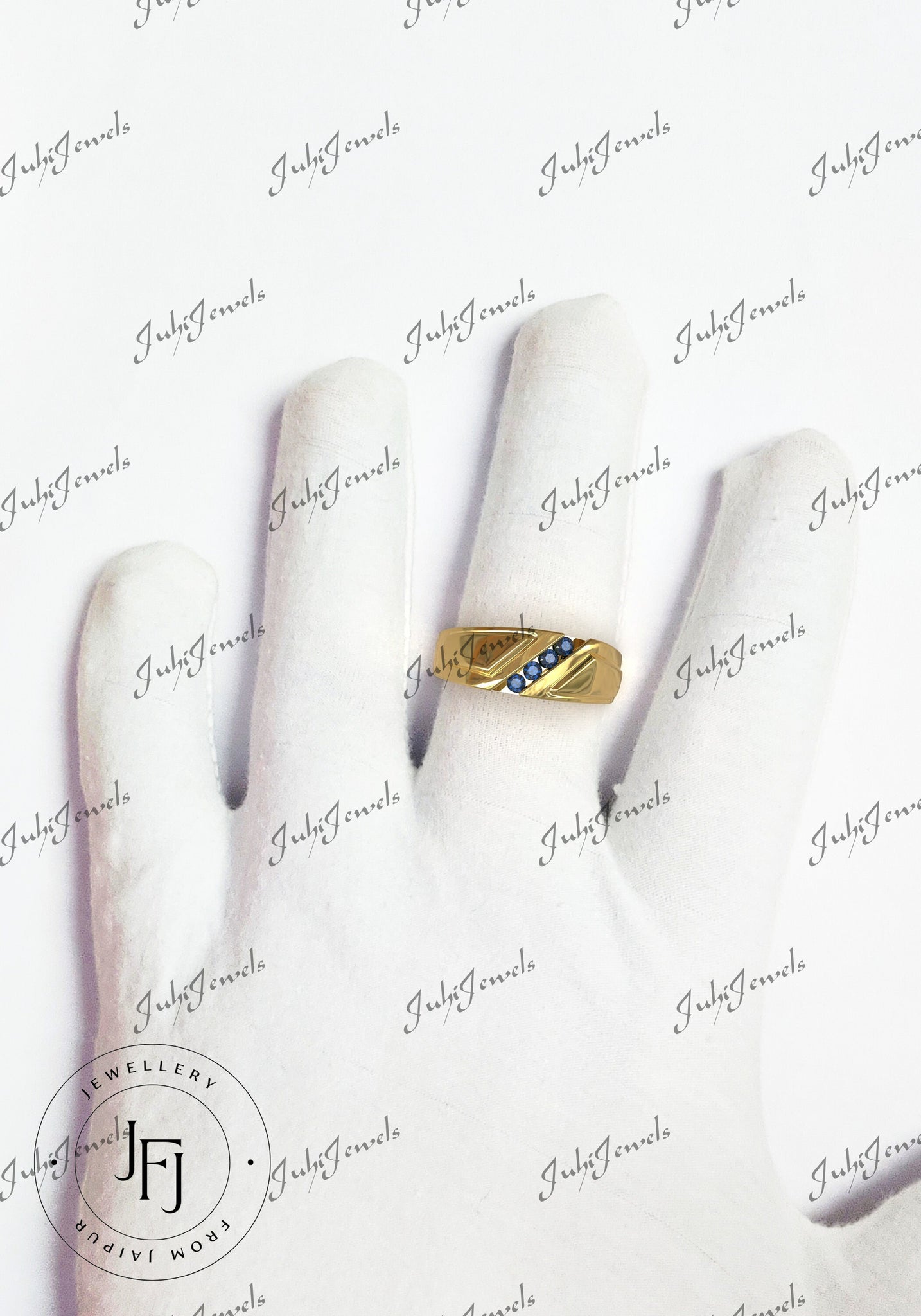 14K Blue Sapphire Wedding Band Men Sapphire Engagement Band Men 0.5 Ct Natural Sapphire Ring Solid 14K Gold Sapphire Anniversary Ring