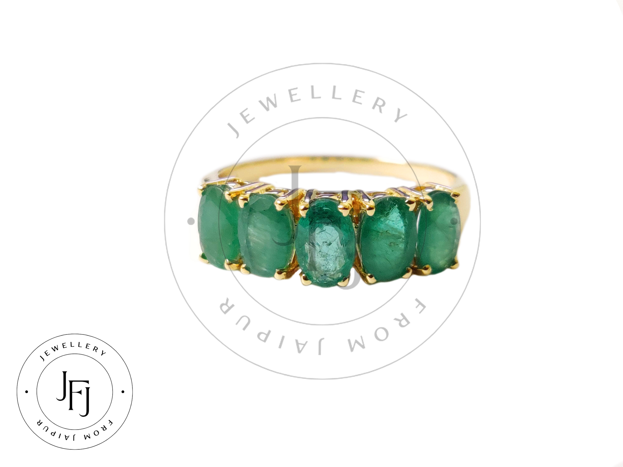 14K Emerald Gold Ring 4x6 mm Oval 3 Ct Natural Emerald Band 14K Emerald Engagement Ring 14K Emerald Wedding Band 5 Stone Ring Engagement Ring