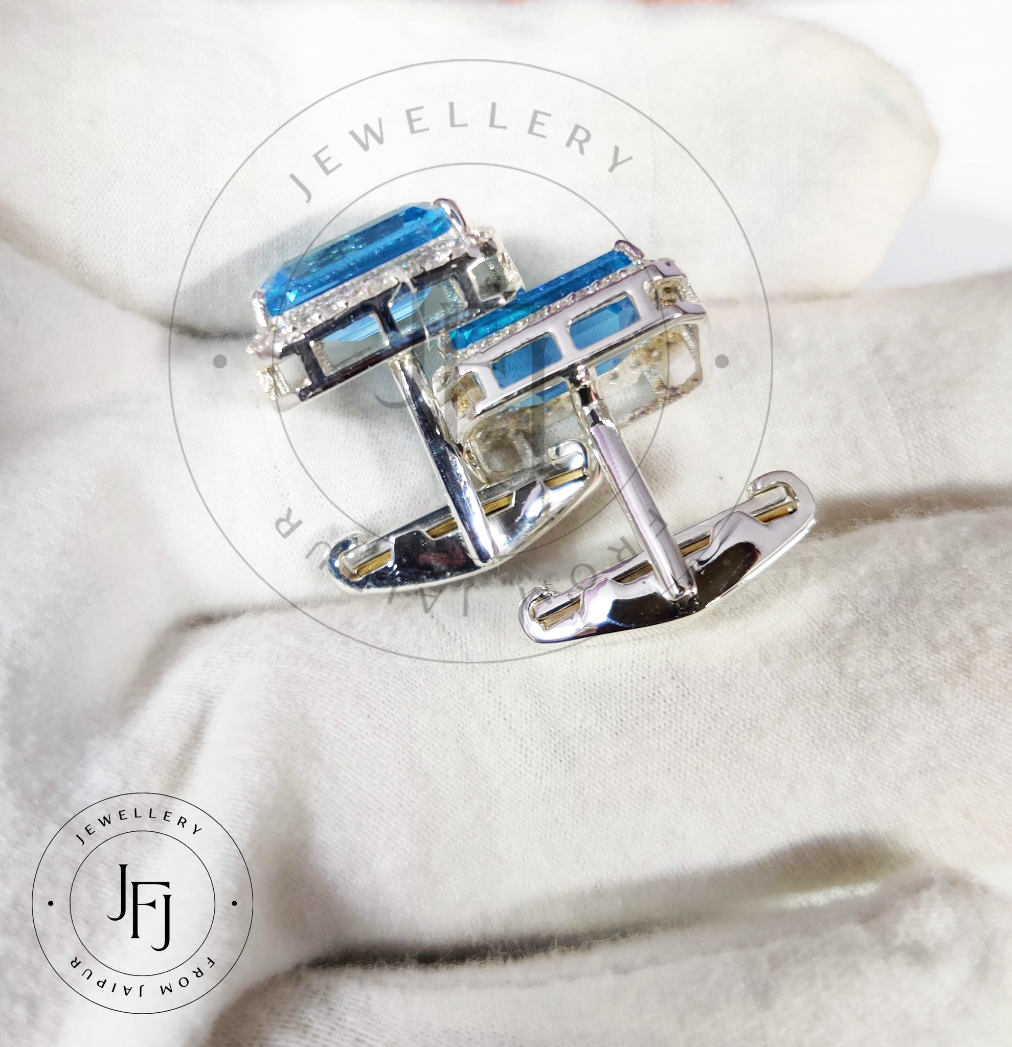 AAA Grade Swiss Blue Topaz Cufflinks High Quality Large Swiss Blue Topaz 18 Ct Swiss Blue Topaz Groomsmen Cufflink Wedding Cufflinks For Men