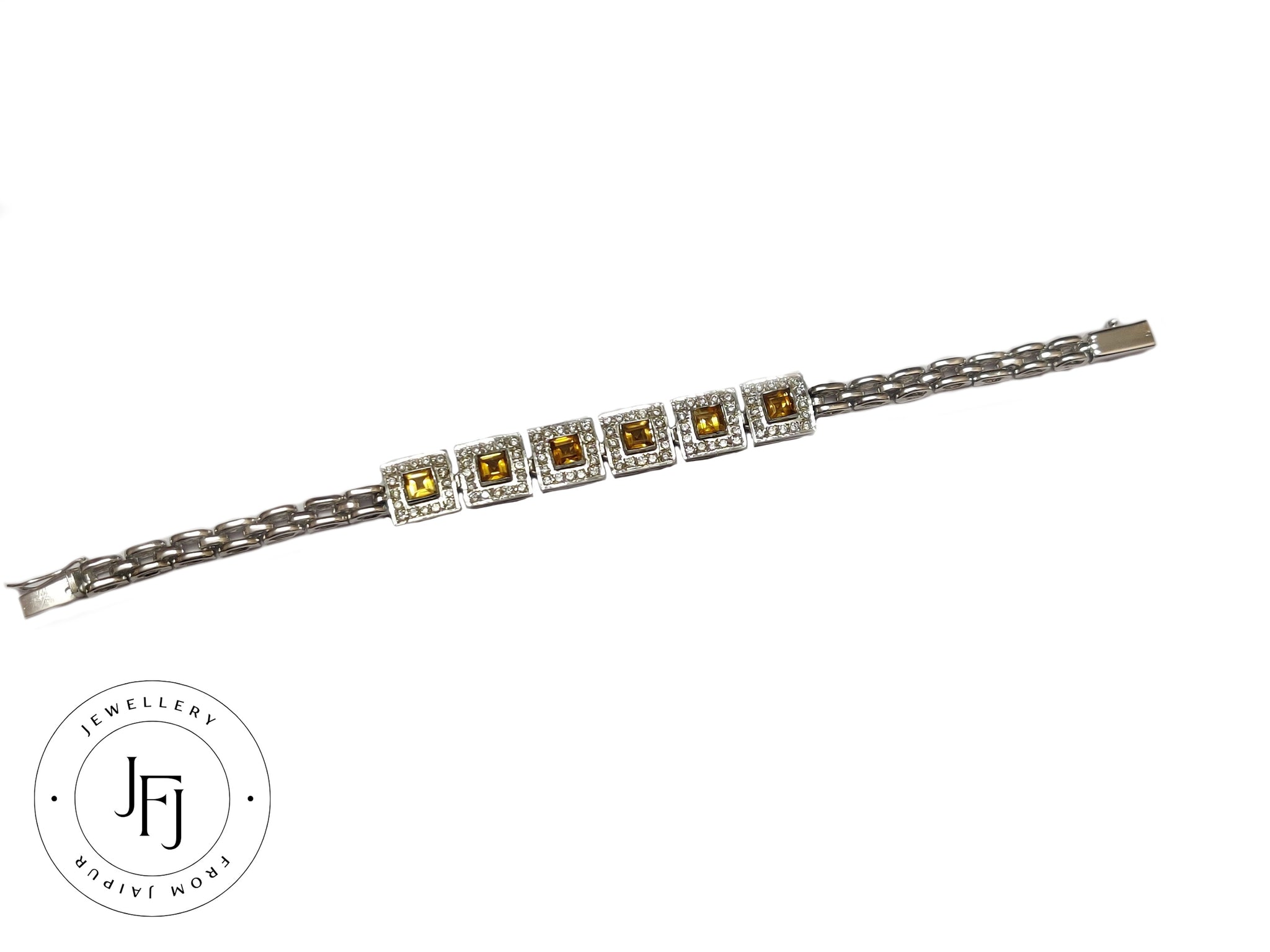 925 Sterling Silver Citrine Bracelet Natural Yellow Citrine Bracelet 5 mm Square Citrine Bracelet For Men Women Chain Style Silver Bracelet