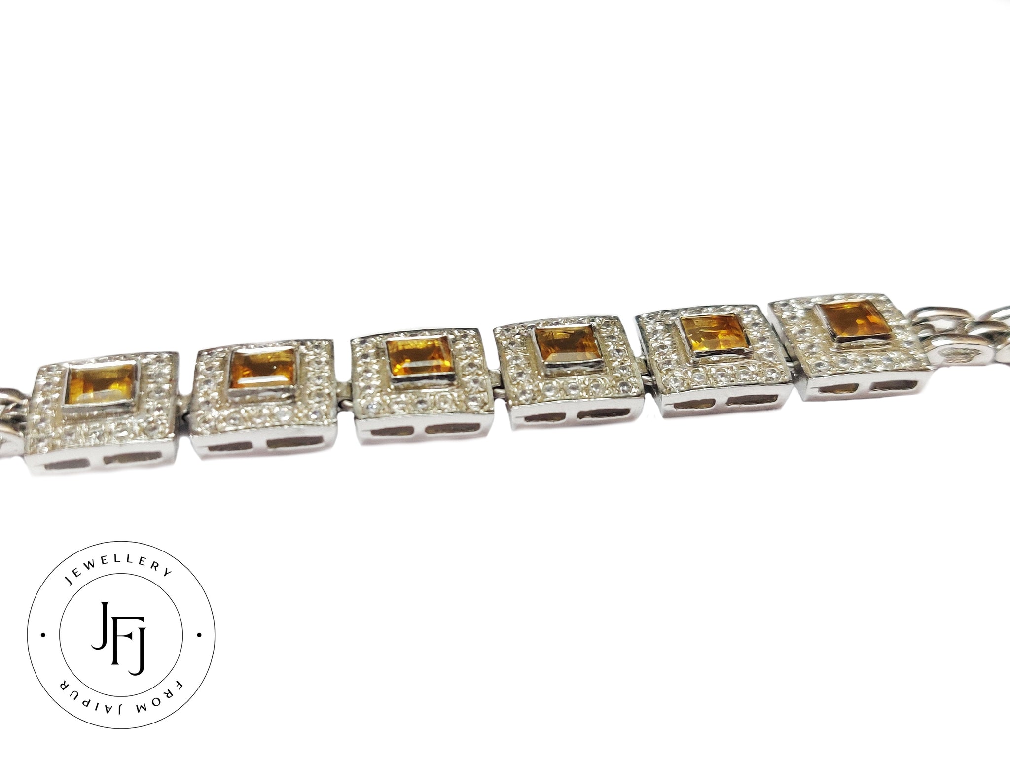 925 Sterling Silver Citrine Bracelet Natural Yellow Citrine Bracelet 5 mm Square Citrine Bracelet For Men Women Chain Style Silver Bracelet