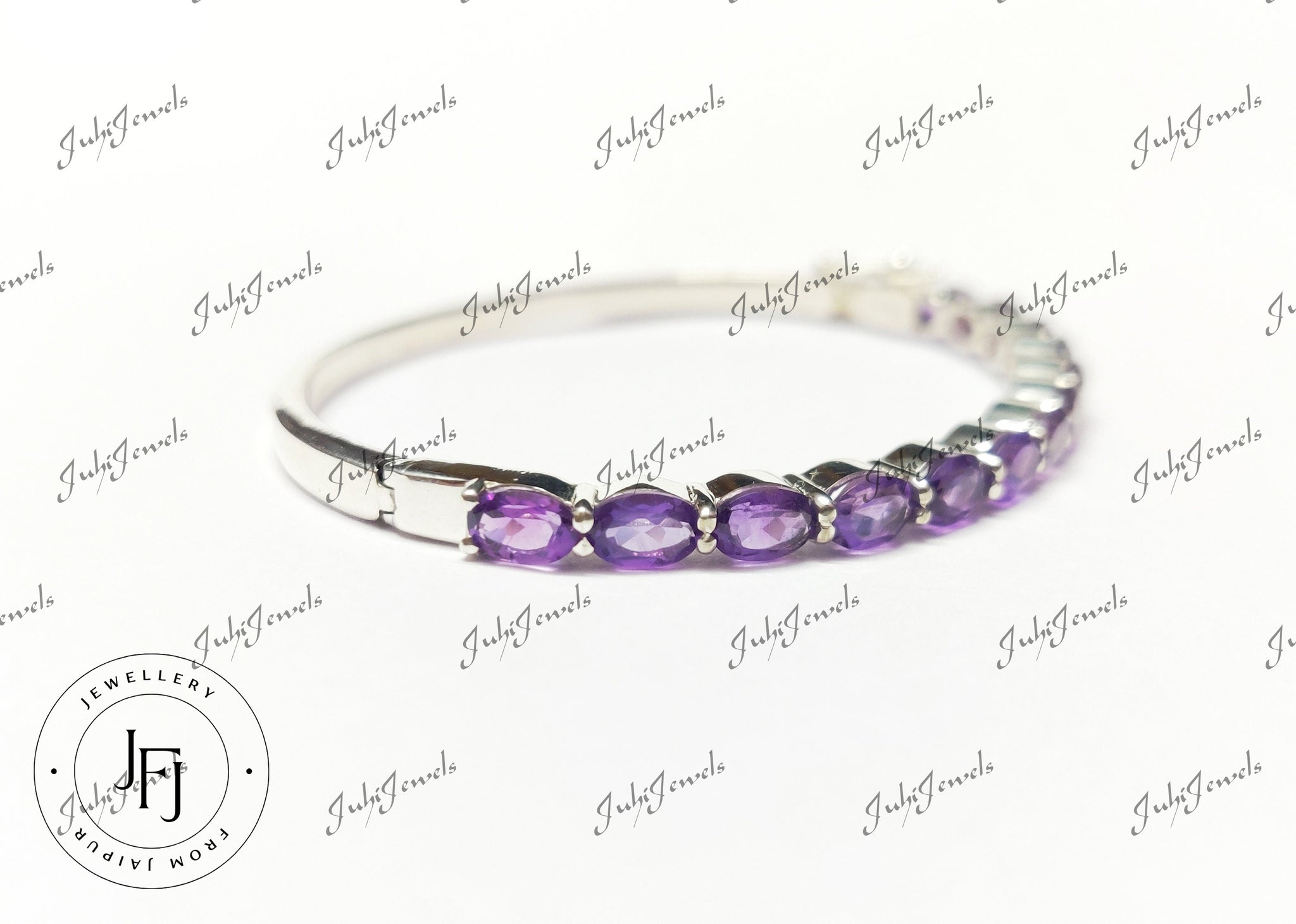 Amethyst Bangle Sterling Silver Amethyst Bangle Bracelet 7 Ct Amethyst Link Bracelet 2.25 Inches Amethyst Bracelet Birthstone Bracelet