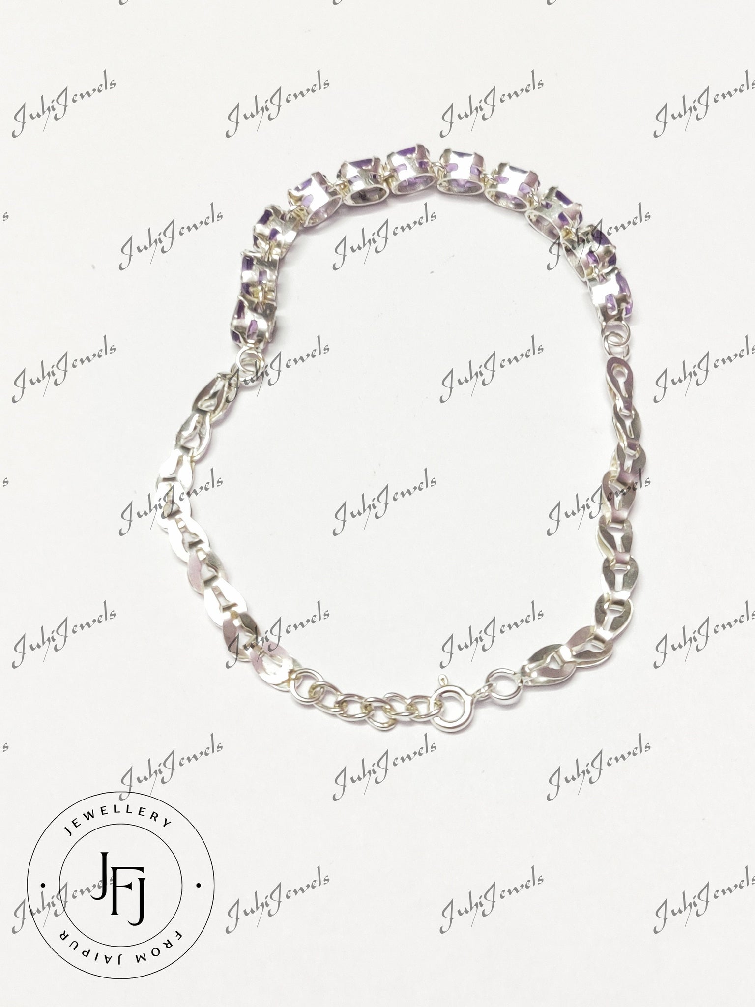 Amethyst Link Bracelet 7 Ct Amethyst Semi Link Bracelet Sterling Silver 4x6 mm Oval Amethyst Bracelet February Birthstone Bracelet